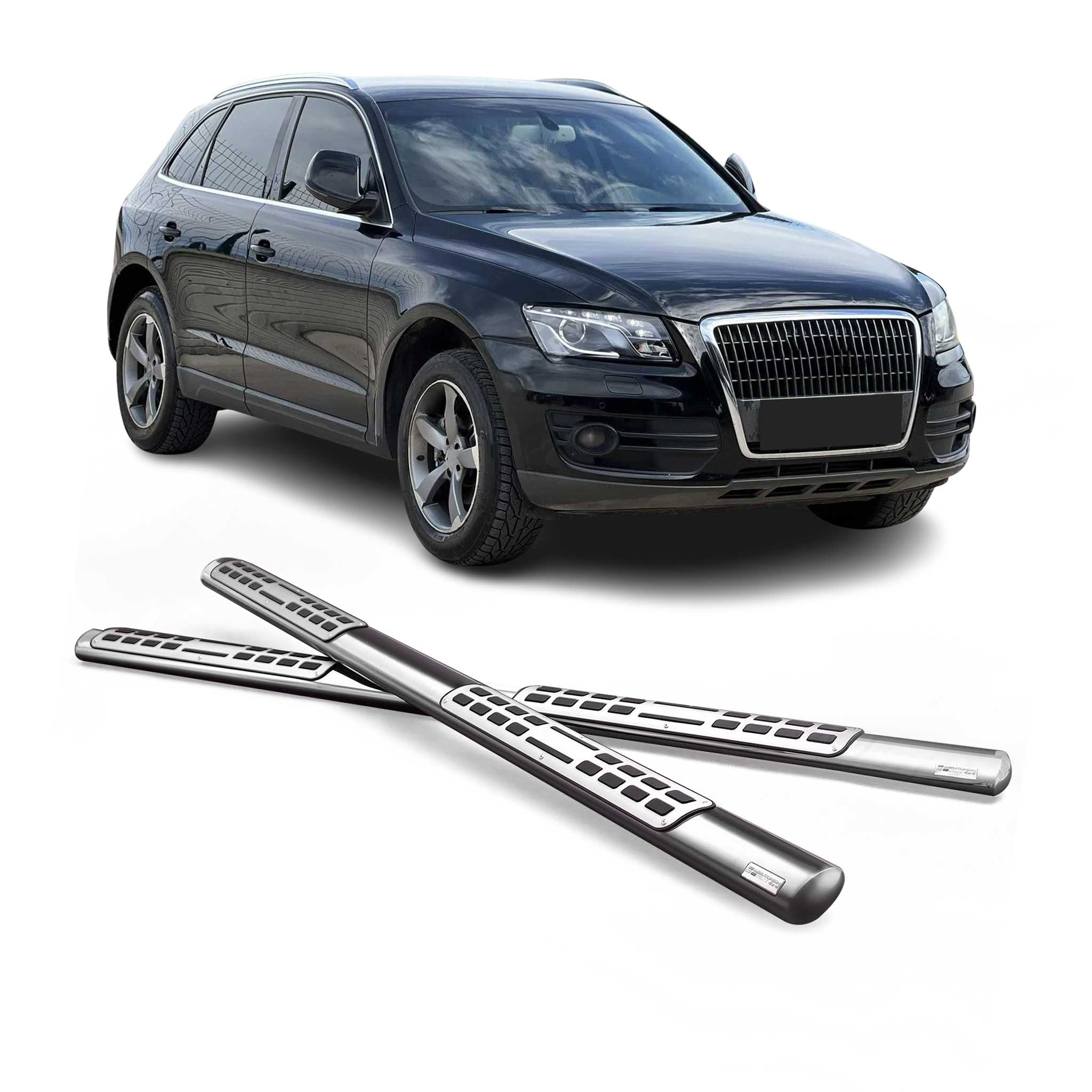 Par de Estribos Barras Laterales para Audi Q5 2008-2015 Plata Brillante Acero 2x