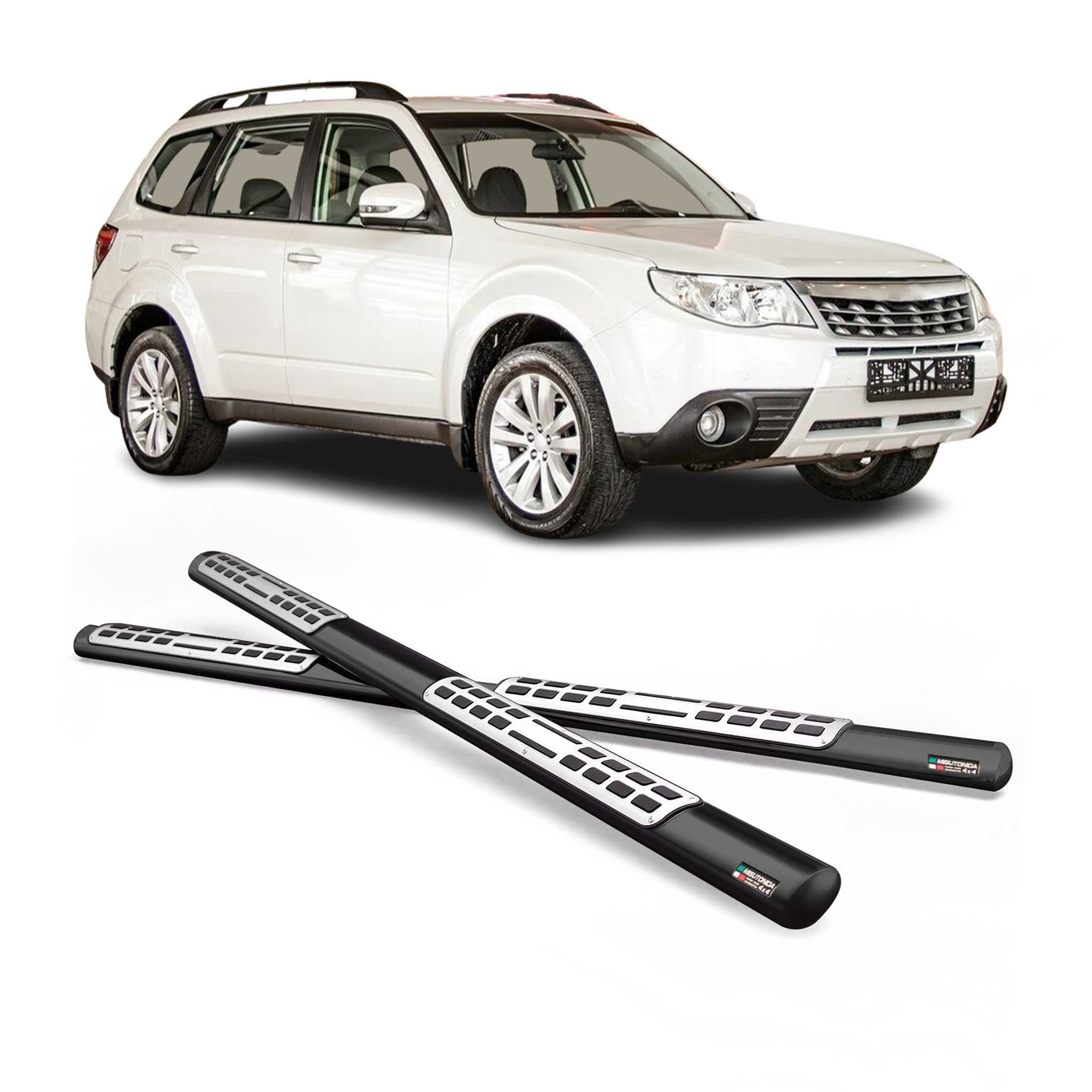 Par de Estribos Barras Laterales para Subaru Forester 2008-2012 Negro Acero
