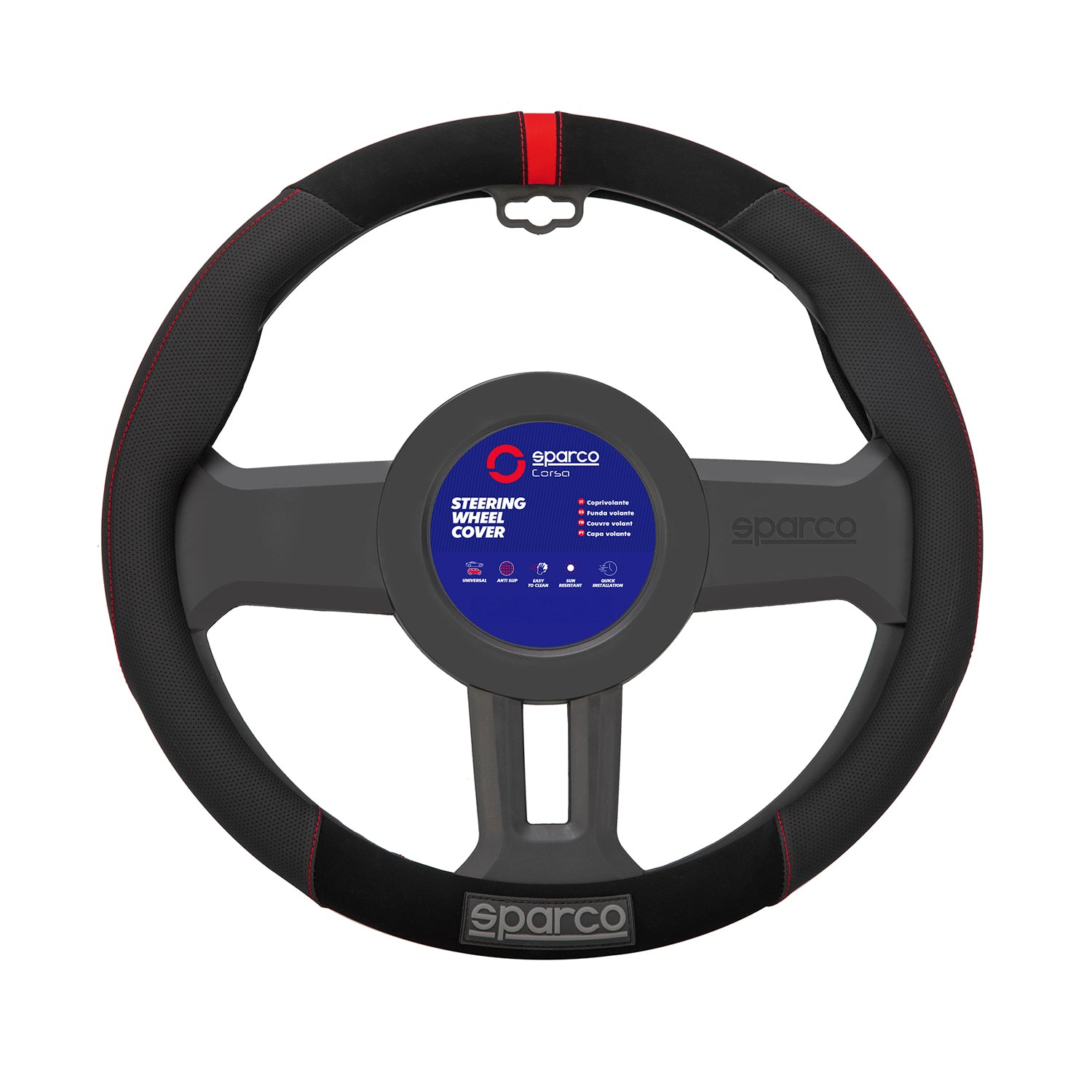 Sparco Cubierta de Para Volante de Automóvil Universal  ø37-38cm Negro Rojo