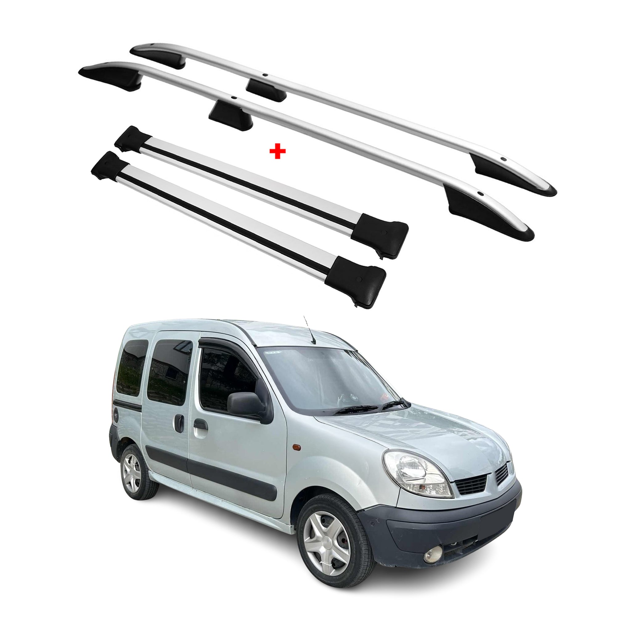 Rieles & Barras de Techo Coche para Renault Kangoo 1 2004-2008 Gris Aluminio 4x