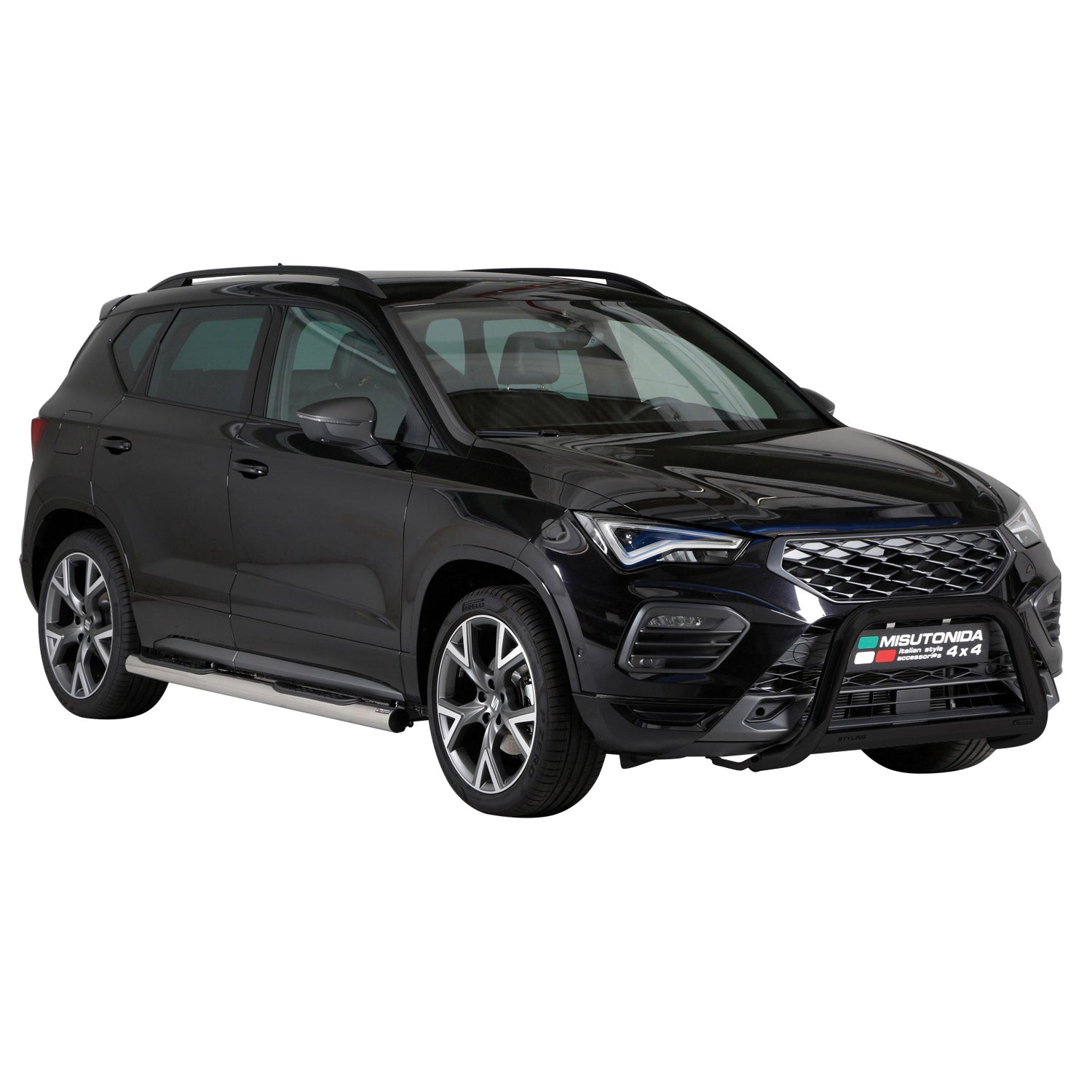 Bull Barra Frontal para Seat Ateca 2021-2025 Negro Brillante Acero 1Pza