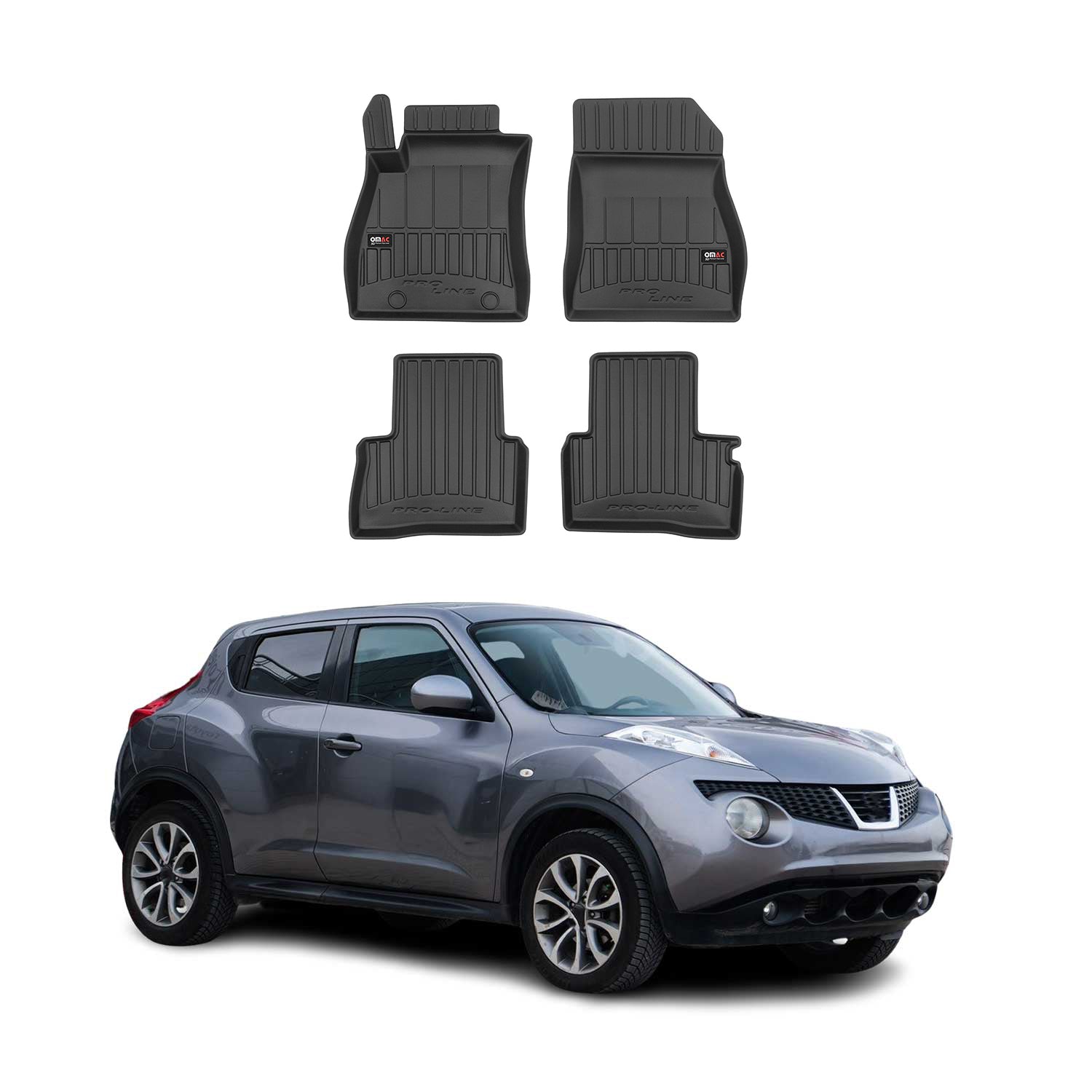 OMAC Premium Alfombrillas De Coche para Nissan Juke 2010-2019 Negro TPE Goma 4x