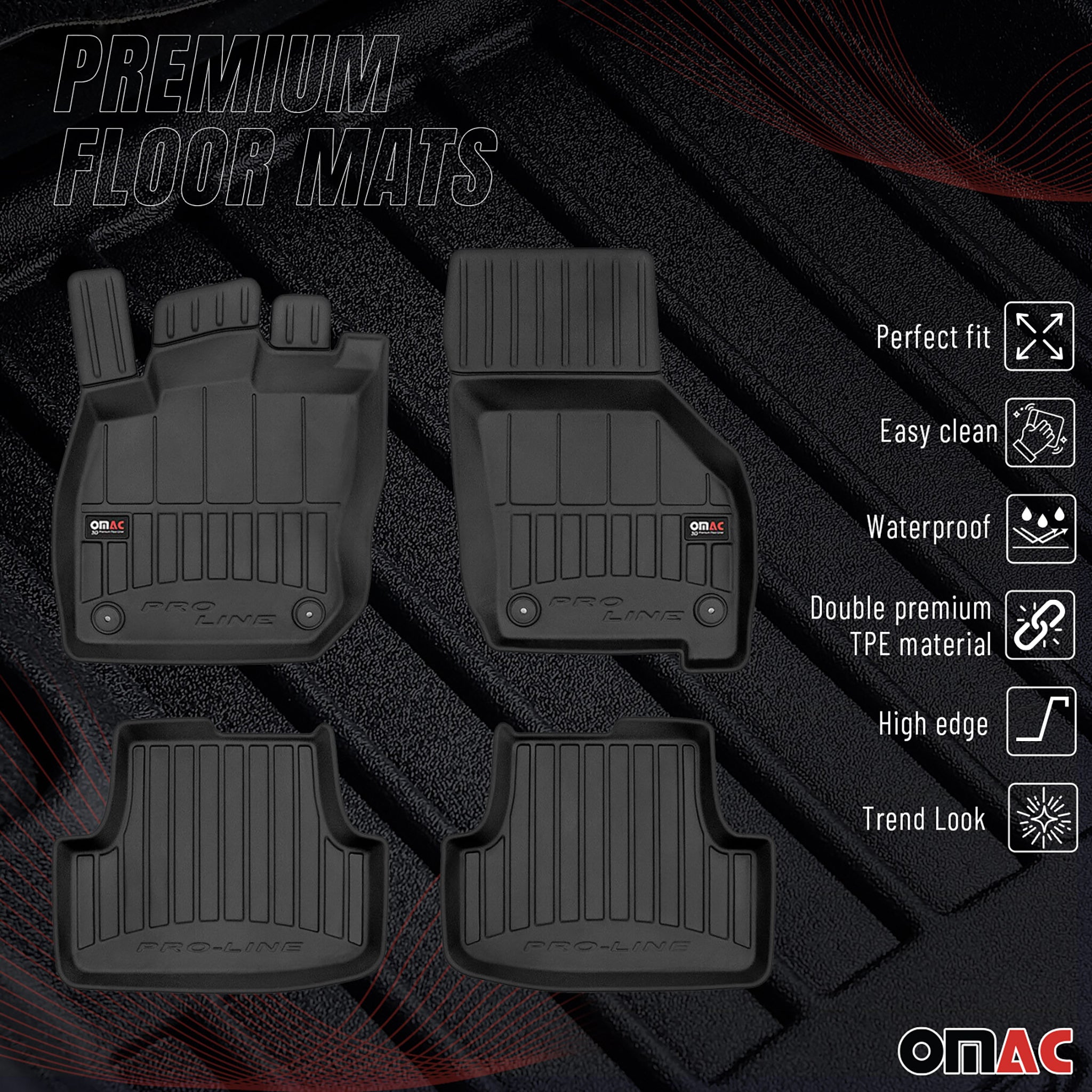 OMAC Premium Alfombrillas De Coche para VW Golf Mild Hybrid 2020-2025 Goma 4x