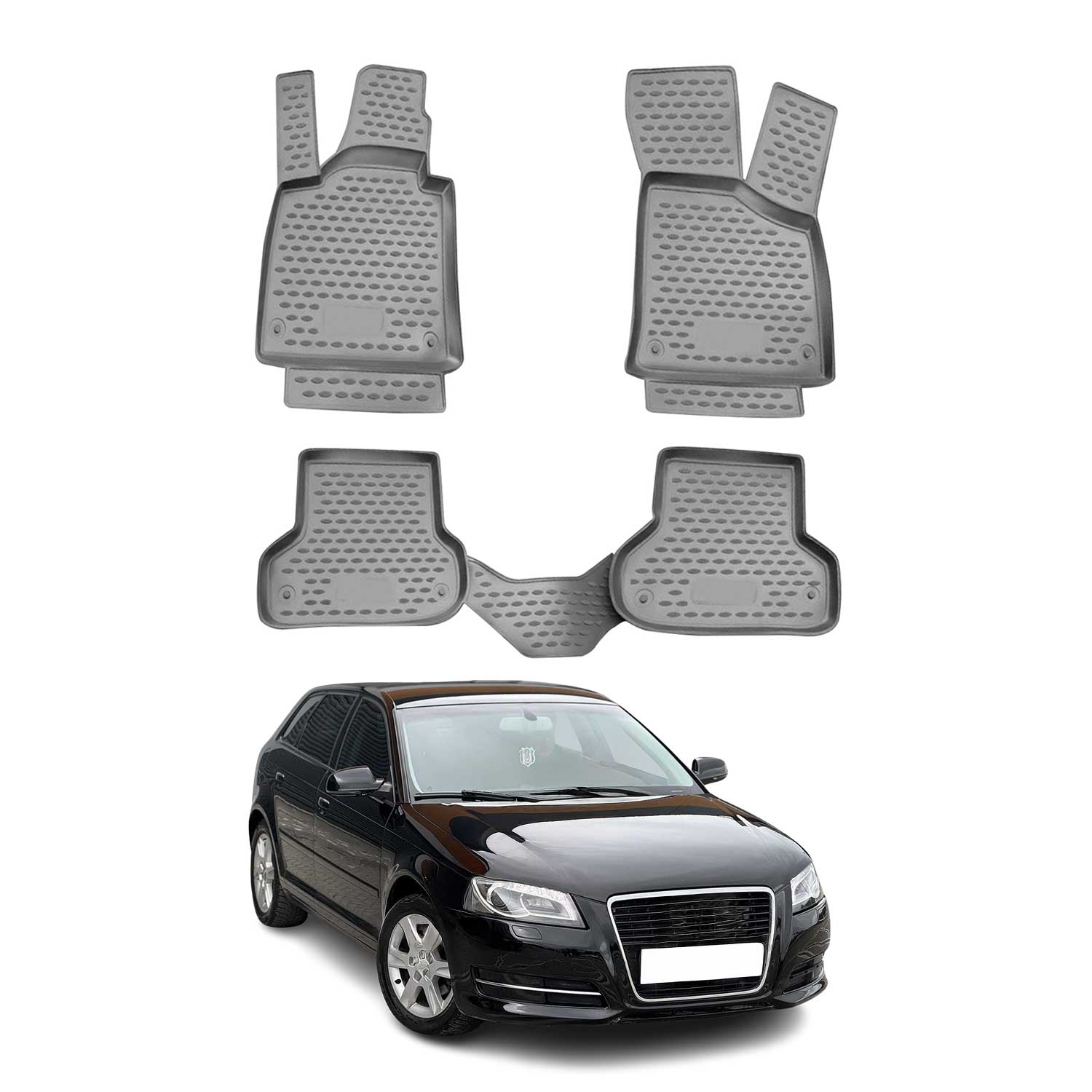 OMAC Alfombrillas De Coche para Audi A3 8P1 8PA Sportback 2003-2013 Gris TPE 4x