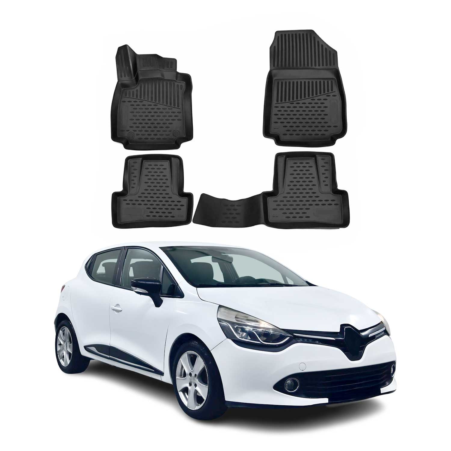 OMAC Alfombrillas De Coche para Renault Clio 2012-2019 Negro Goma TPE 4Pza