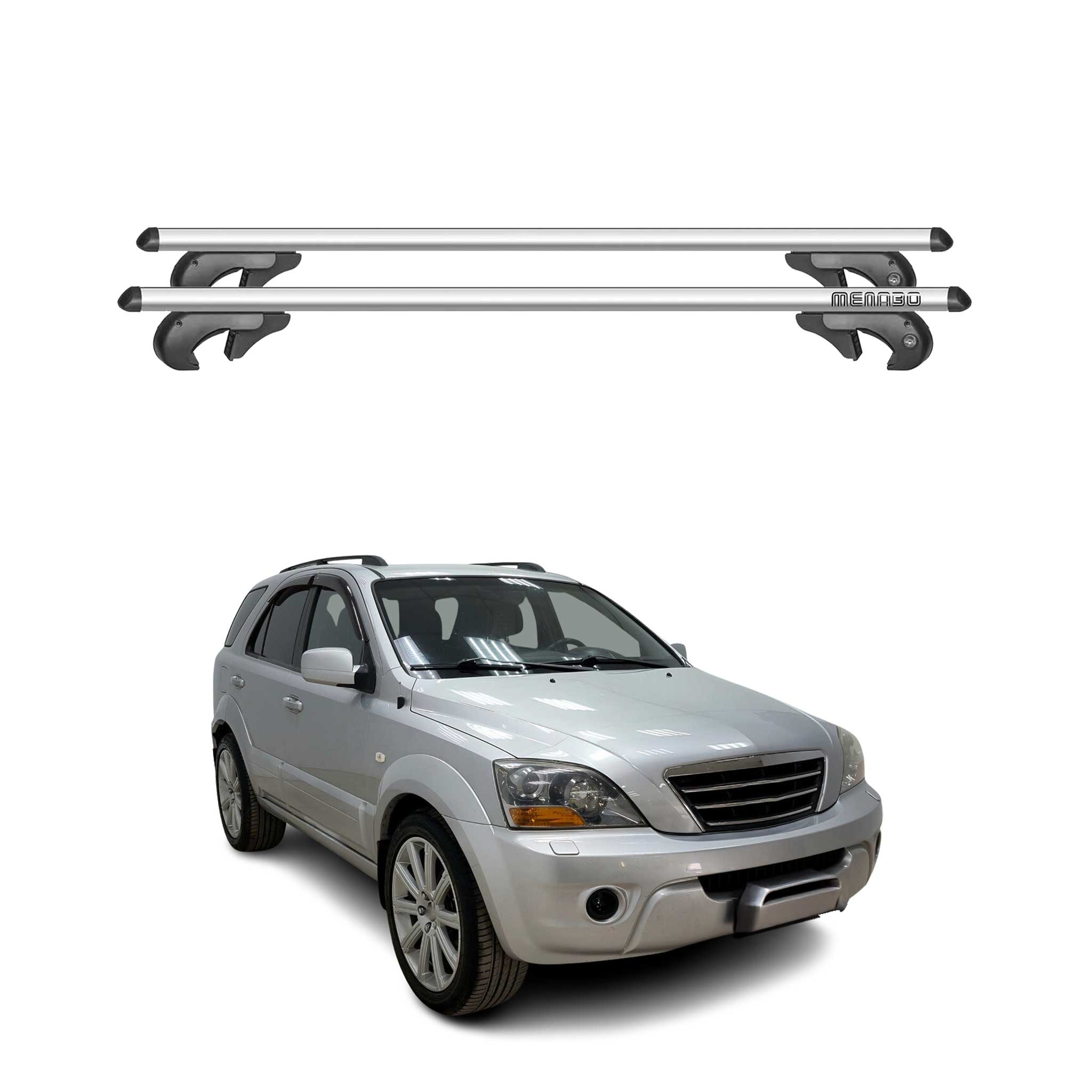 Menabo Barras de Techo Coche Barra para Kia Sorento 2002-2009 Gris Aluminio 2Pza