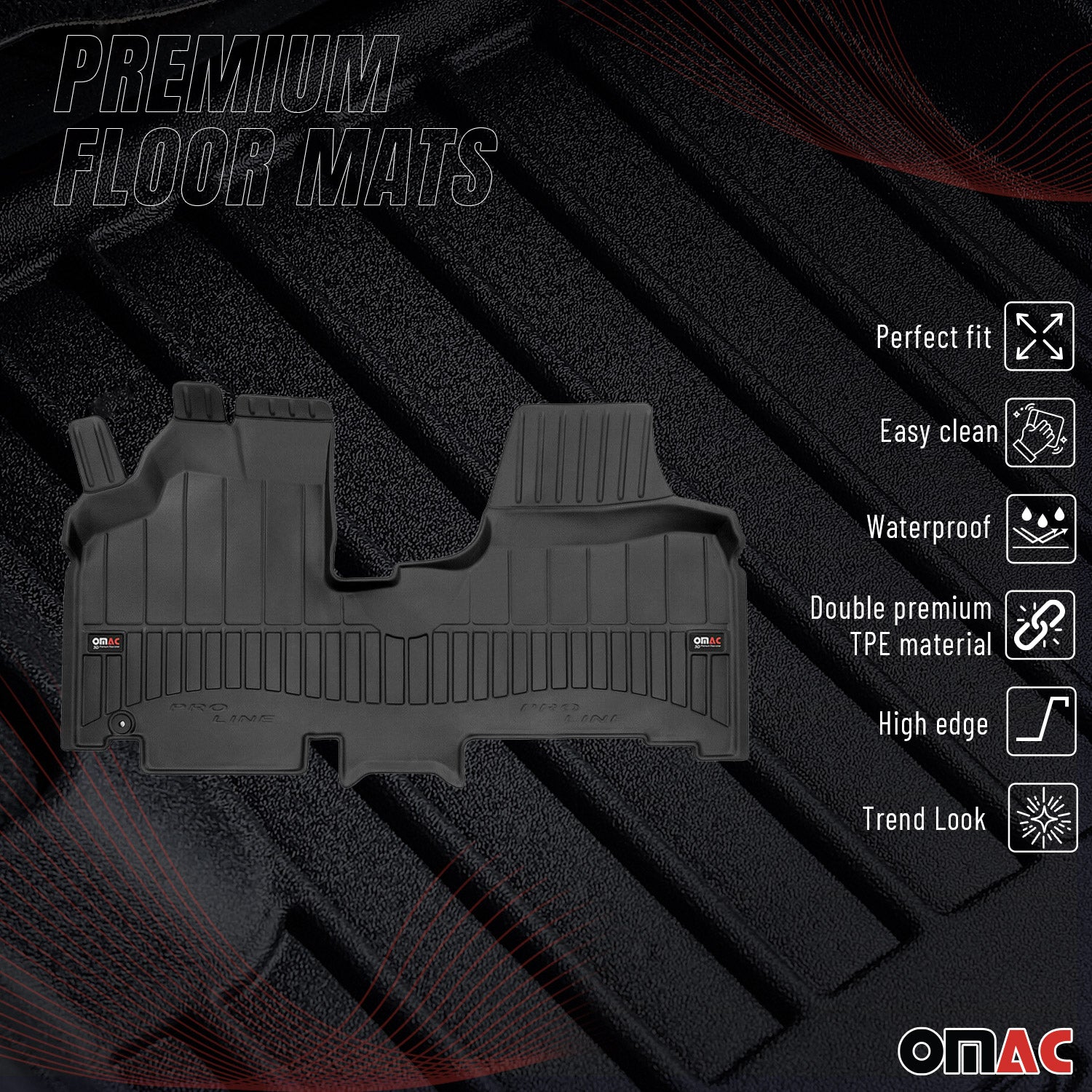 OMAC Premium Alfombrillas De Coche para Peugeot Expert 2007-2016 Negro TPE Goma