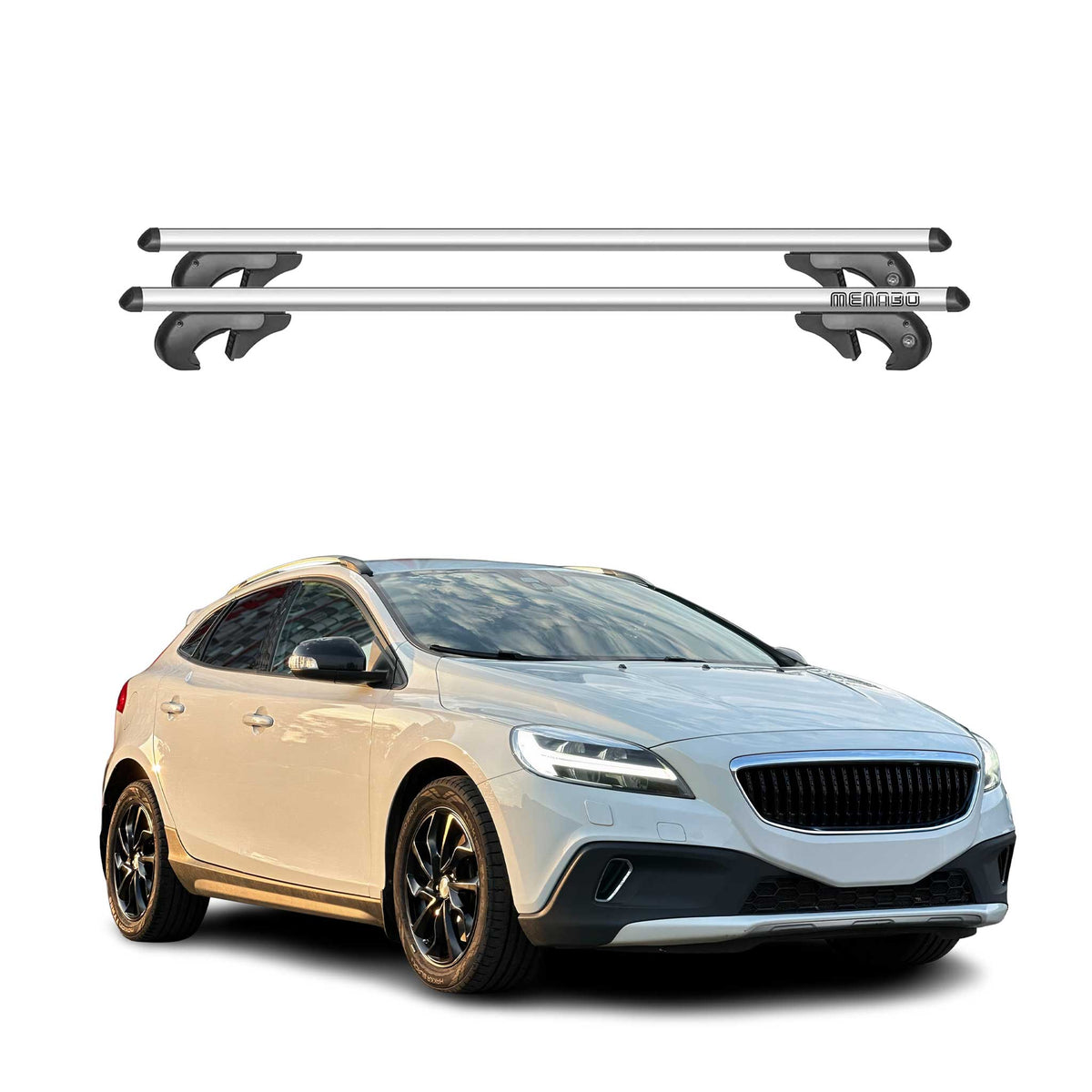 Menabo Barras de Techo Baca para Volvo V40 Cross Country 2013-2025 Gris Alu 2Pza