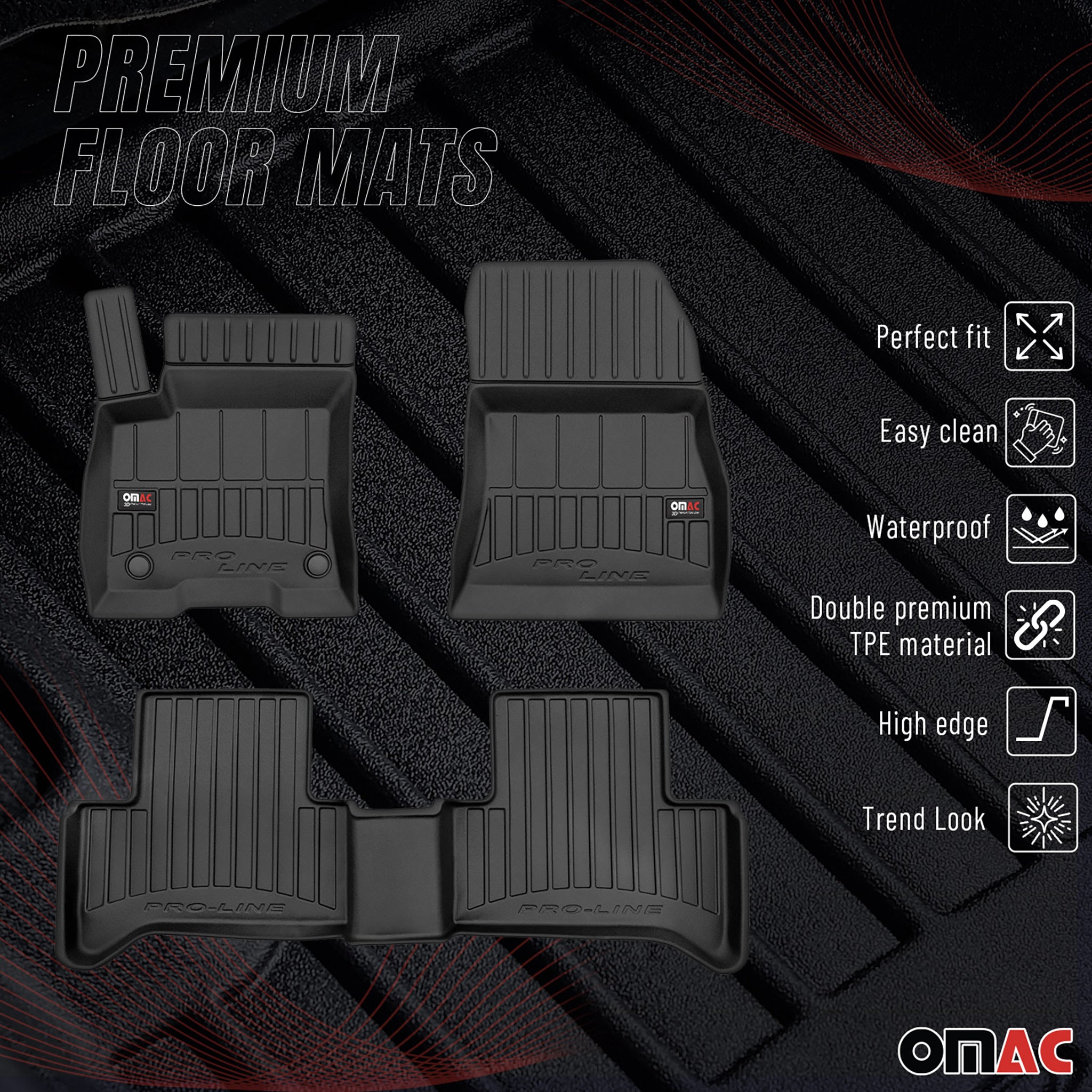 OMAC Premium Alfombrillas De Coche para Mercedes EQA 2022-2026 Negro TPE Goma 3x