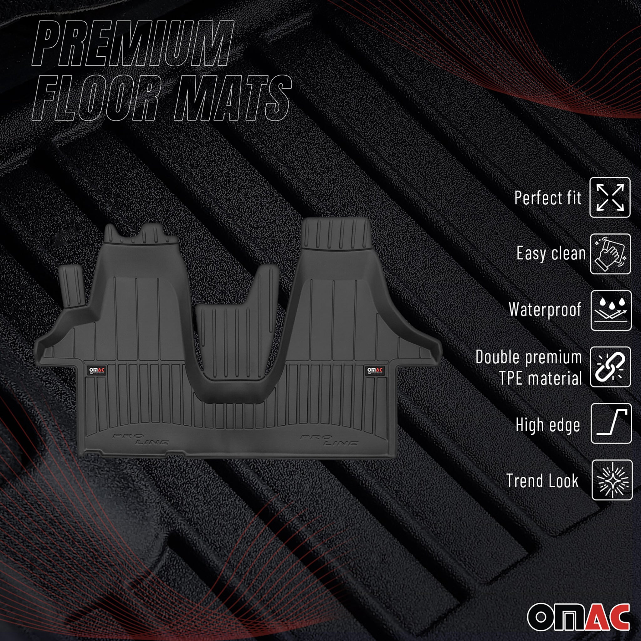 OMAC Premium Alfombrillas De Coche para VW T6 Transporter 2015-2019 Goma