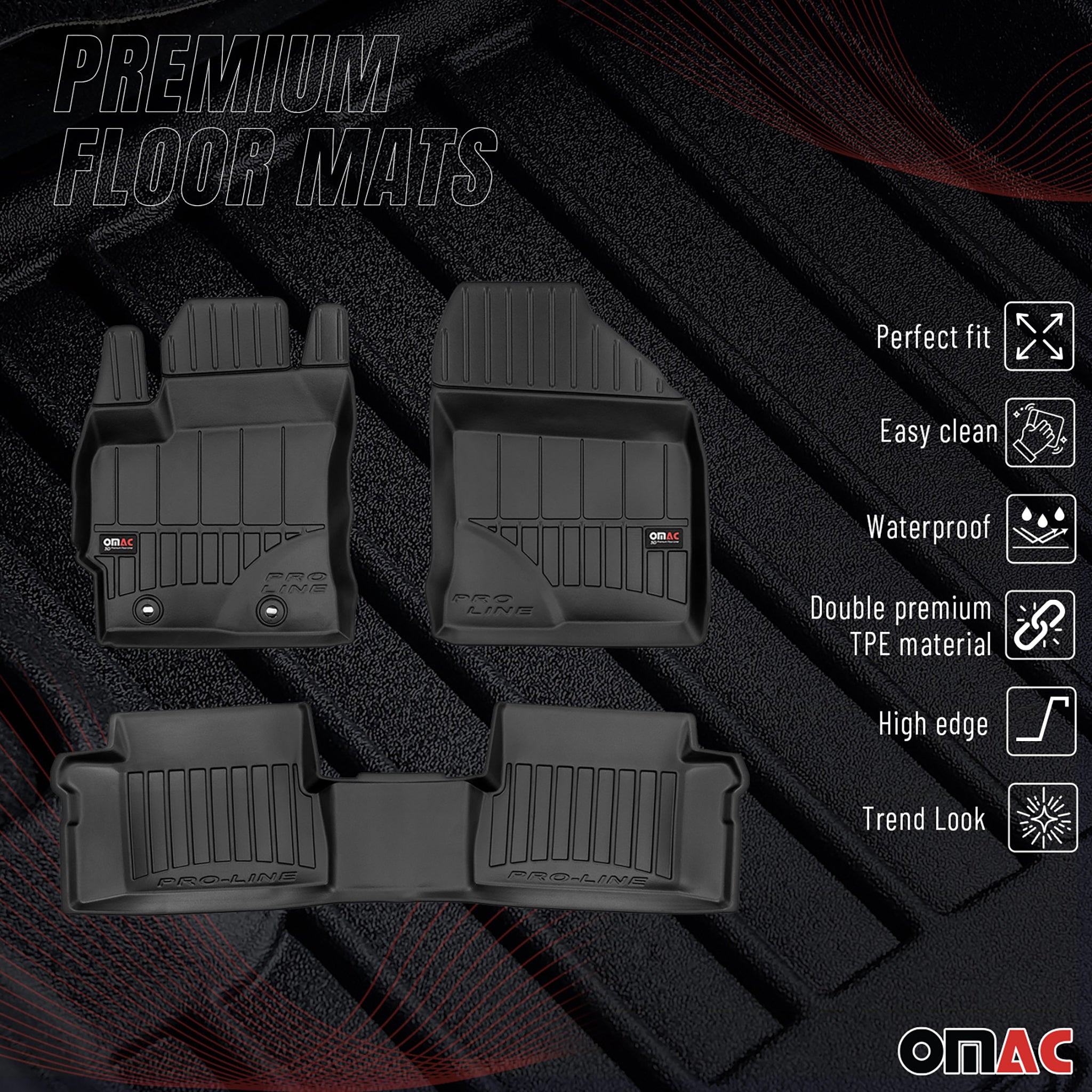 OMAC Premium Alfombrillas De Coche para Toyota Auris Hybrid 2012-2018 Goma 3x