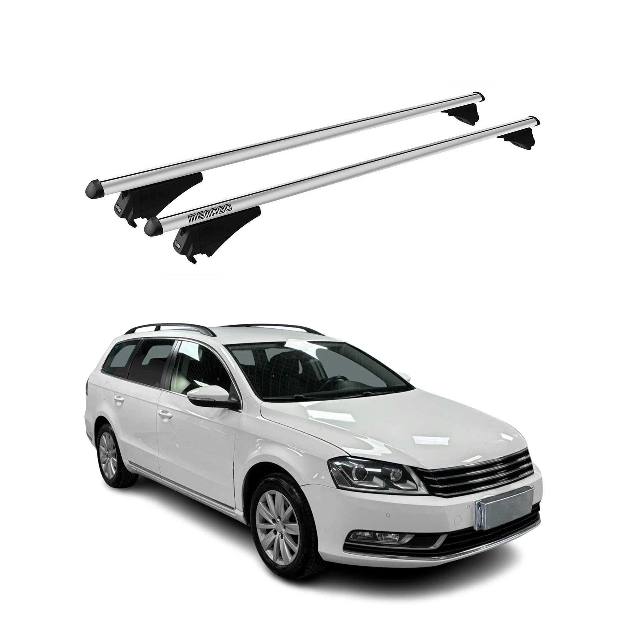 Menabo Barras de Techo Coche Baca para VW Passat B7 Familiar 2011-2014 Gris Alu