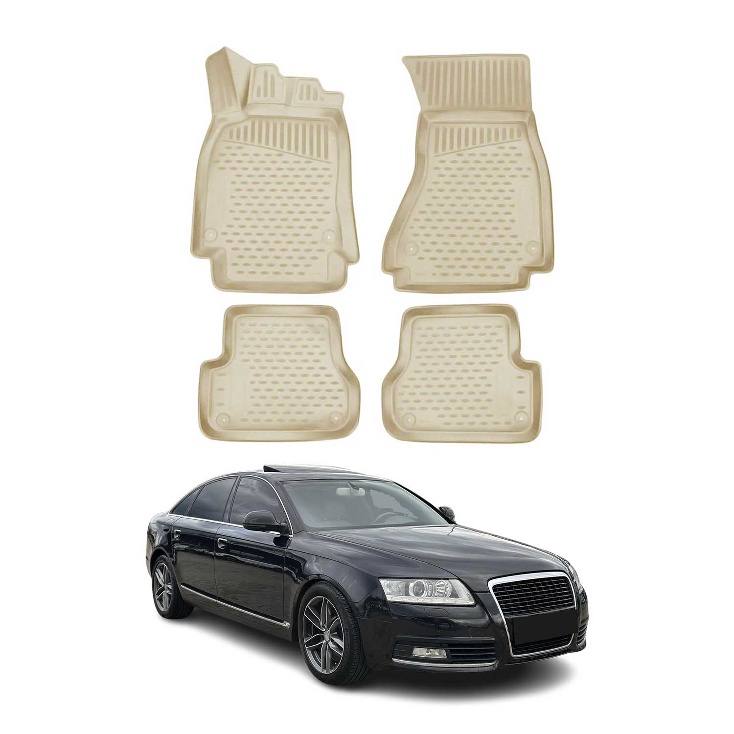 OMAC Alfombrillas De Coche para Audi A6 C6 2008-2011 Beige Goma TPE 4Pza