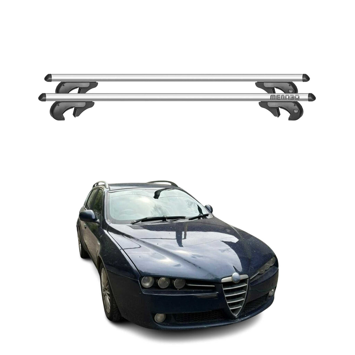 Menabo Barras de Techo Coche Barra para Alfa Romeo 159 2006-2013 Gris Alu 2Pza
