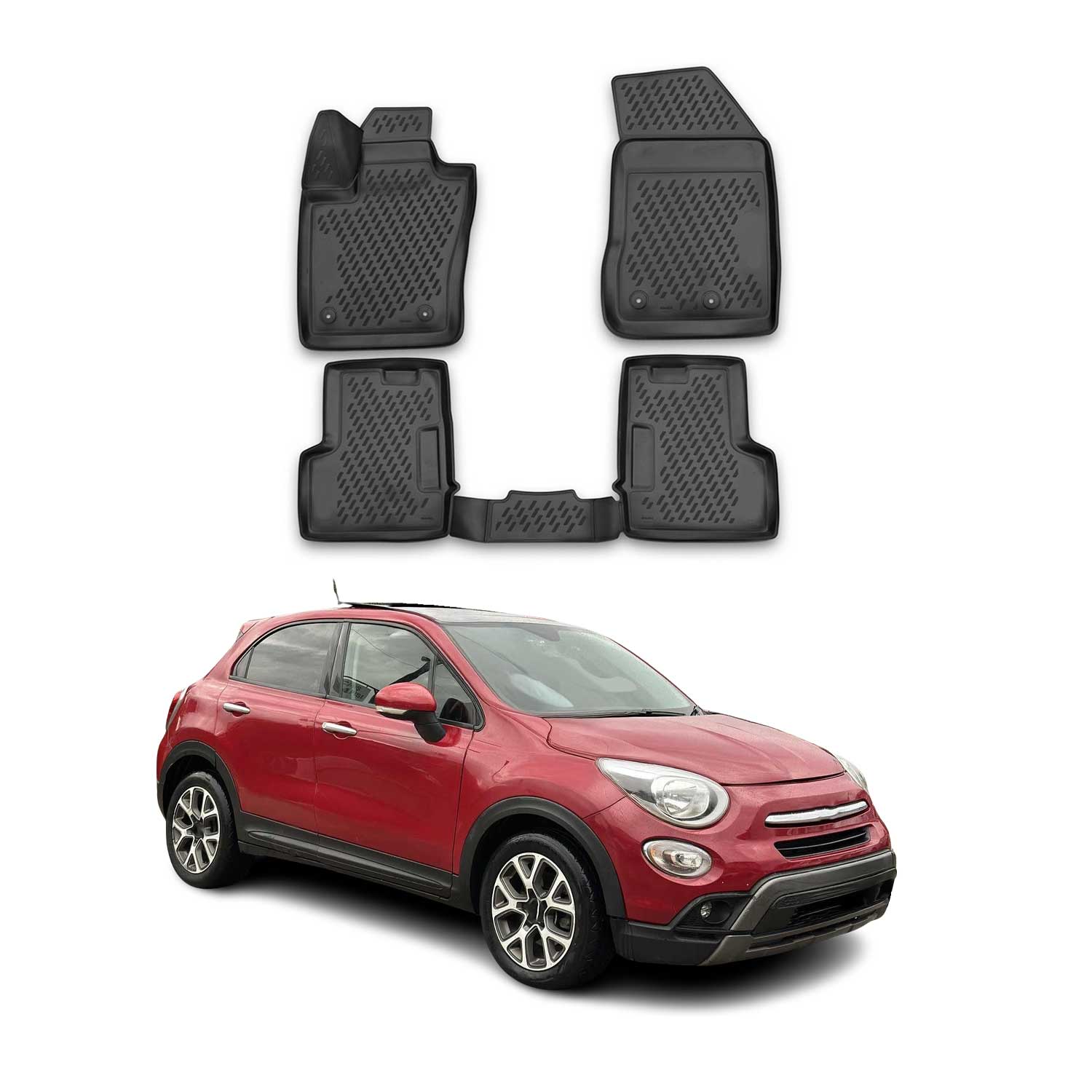 OMAC Alfombrillas De Coche para Fiat 500X 2014-2025 Negro Goma TPE 4Pza