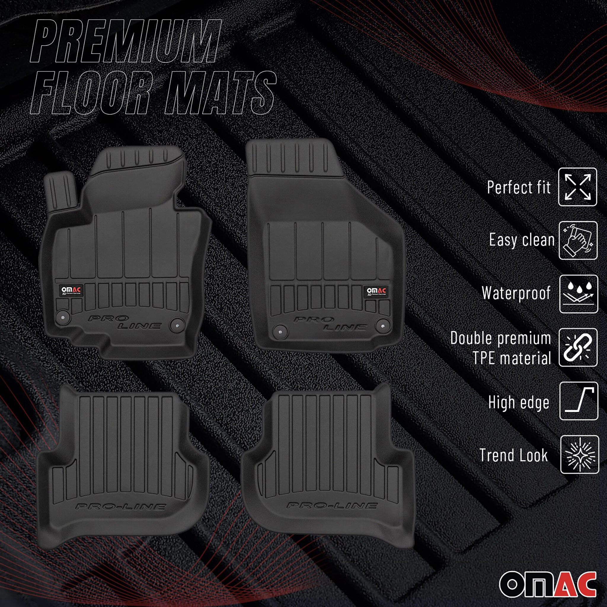 OMAC Premium Alfombrillas De Coche para Skoda Yeti 2009-2017 Negro TPE Goma 4Pza