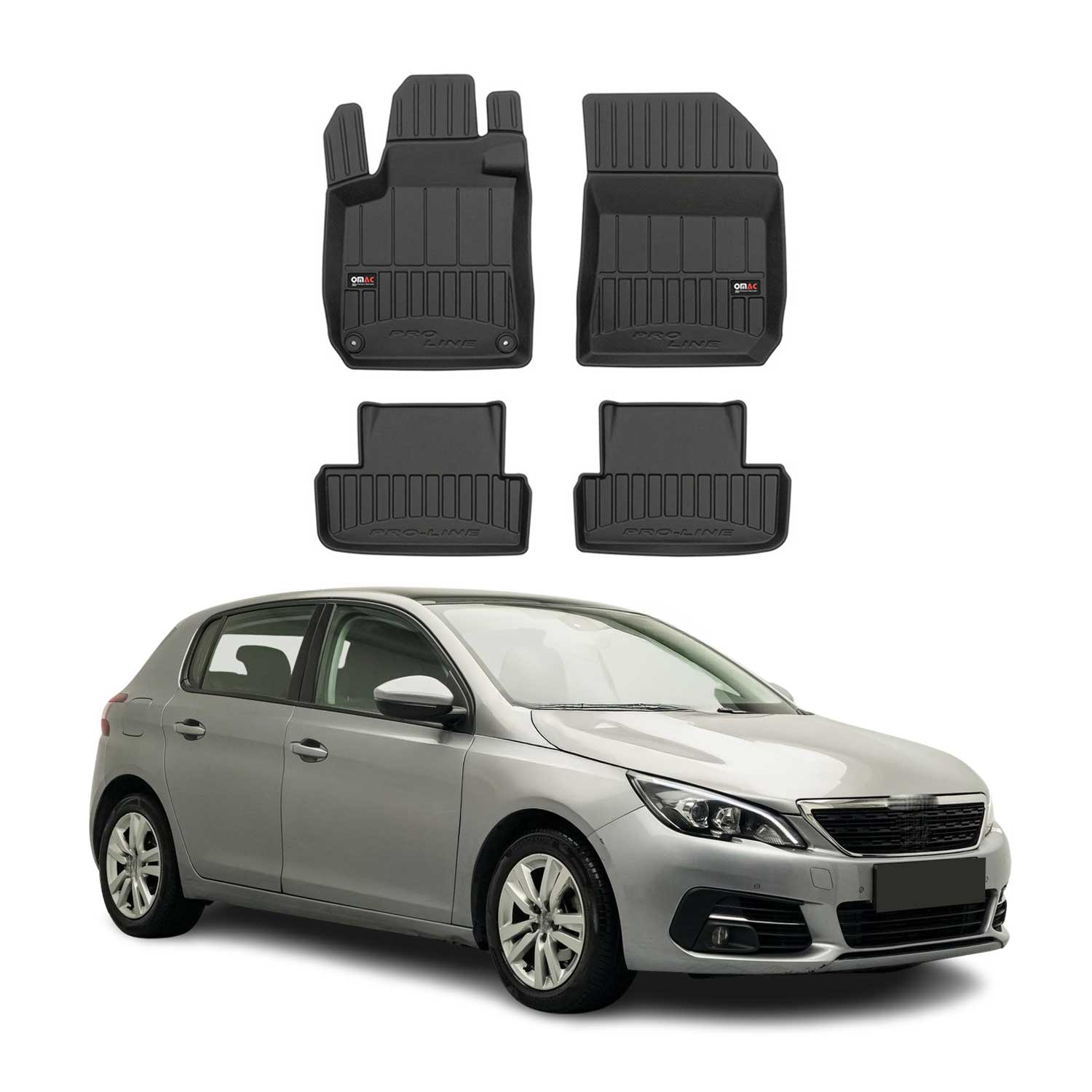 OMAC Premium Alfombrillas De Coche para Peugeot 308 HB 2014-2021 TPE Goma 4x