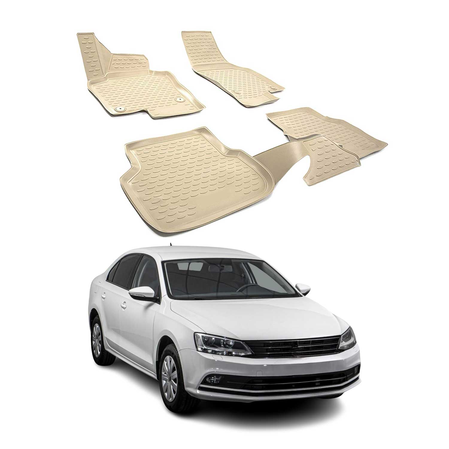OMAC Alfombrillas De Coche para VW Jetta 2011-2018 Beige Goma TPE 4Pza