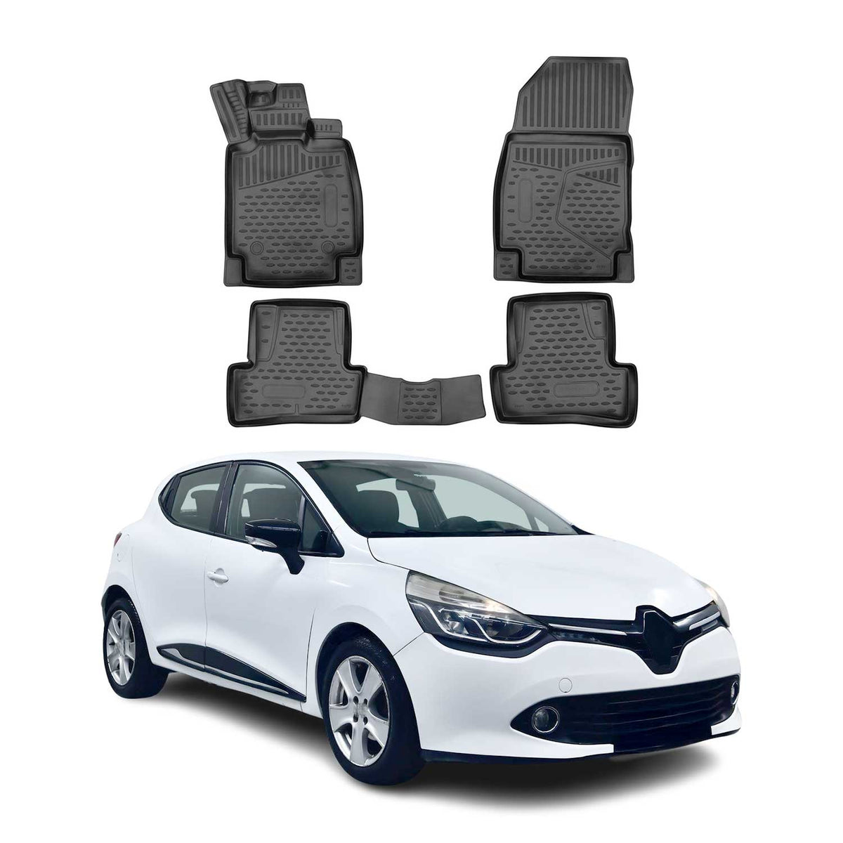 OMAC Alfombrillas De Coche para Renault Clio 2012-2016 RHD Negro Goma TPE 4Pza