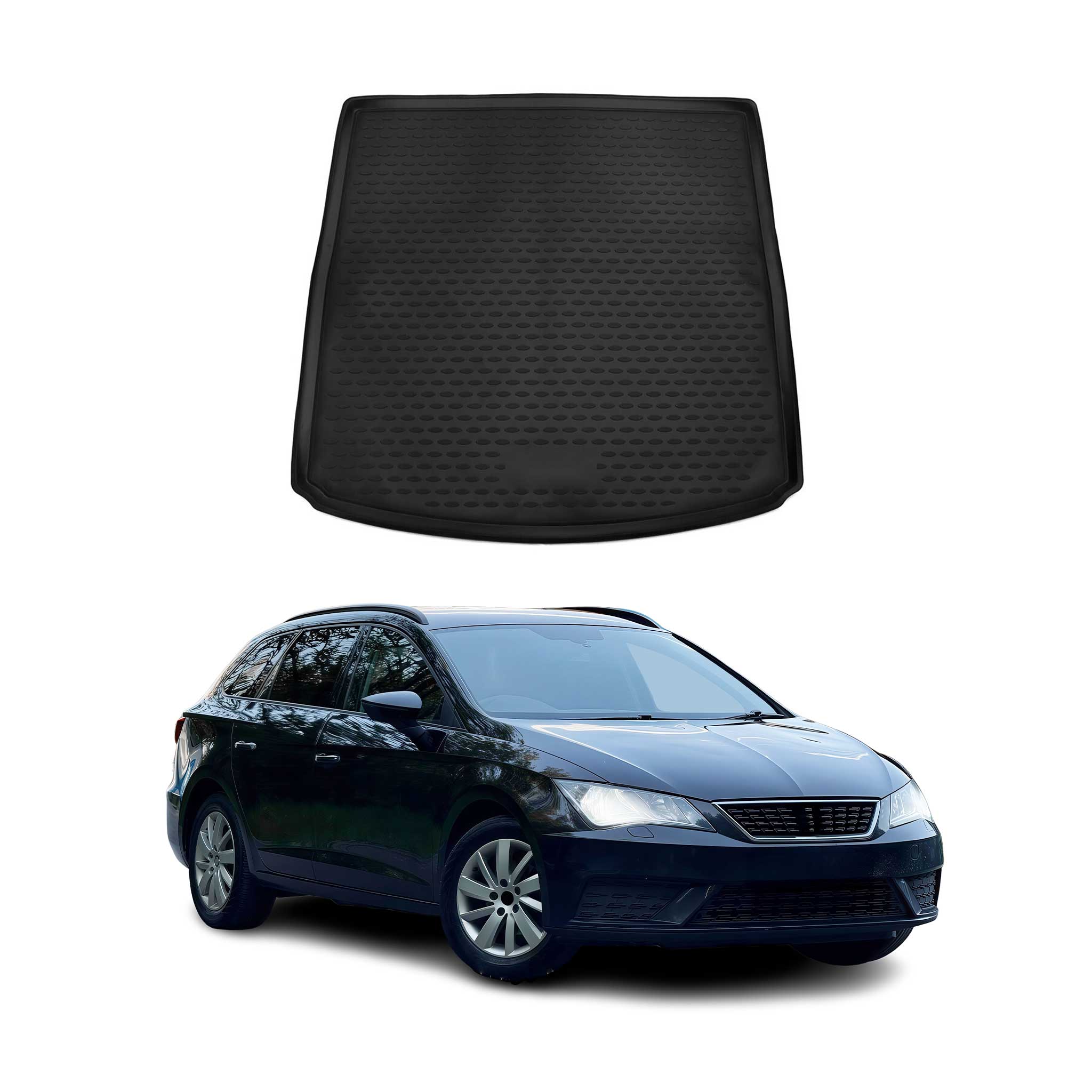 OMAC Bandeja Maletero Alfombrilla para Seat Leon 2013-2020 Familiar Negro TPE