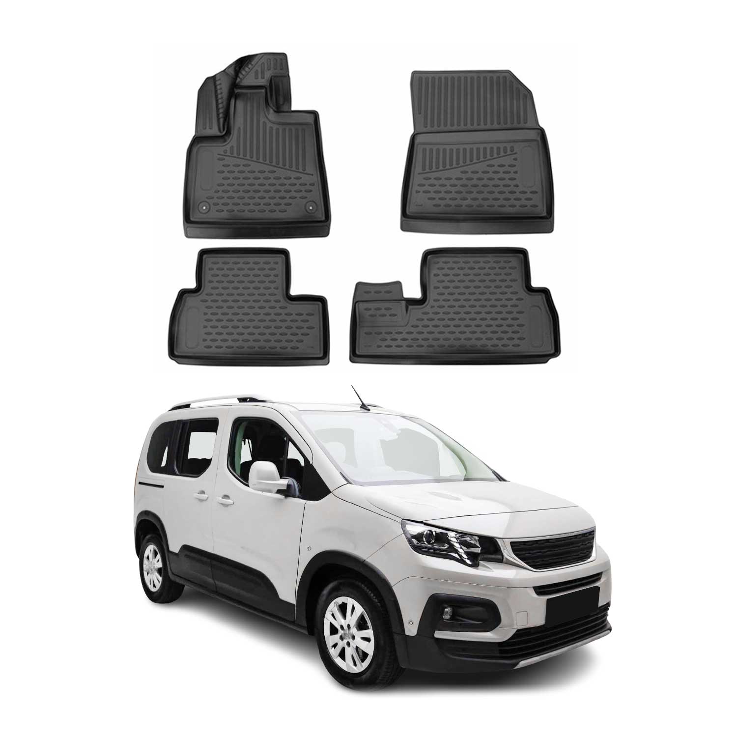 OMAC Alfombrillas De Coche para Peugeot Rifter 2019-2021 5puertas Negro TPE 4Pza
