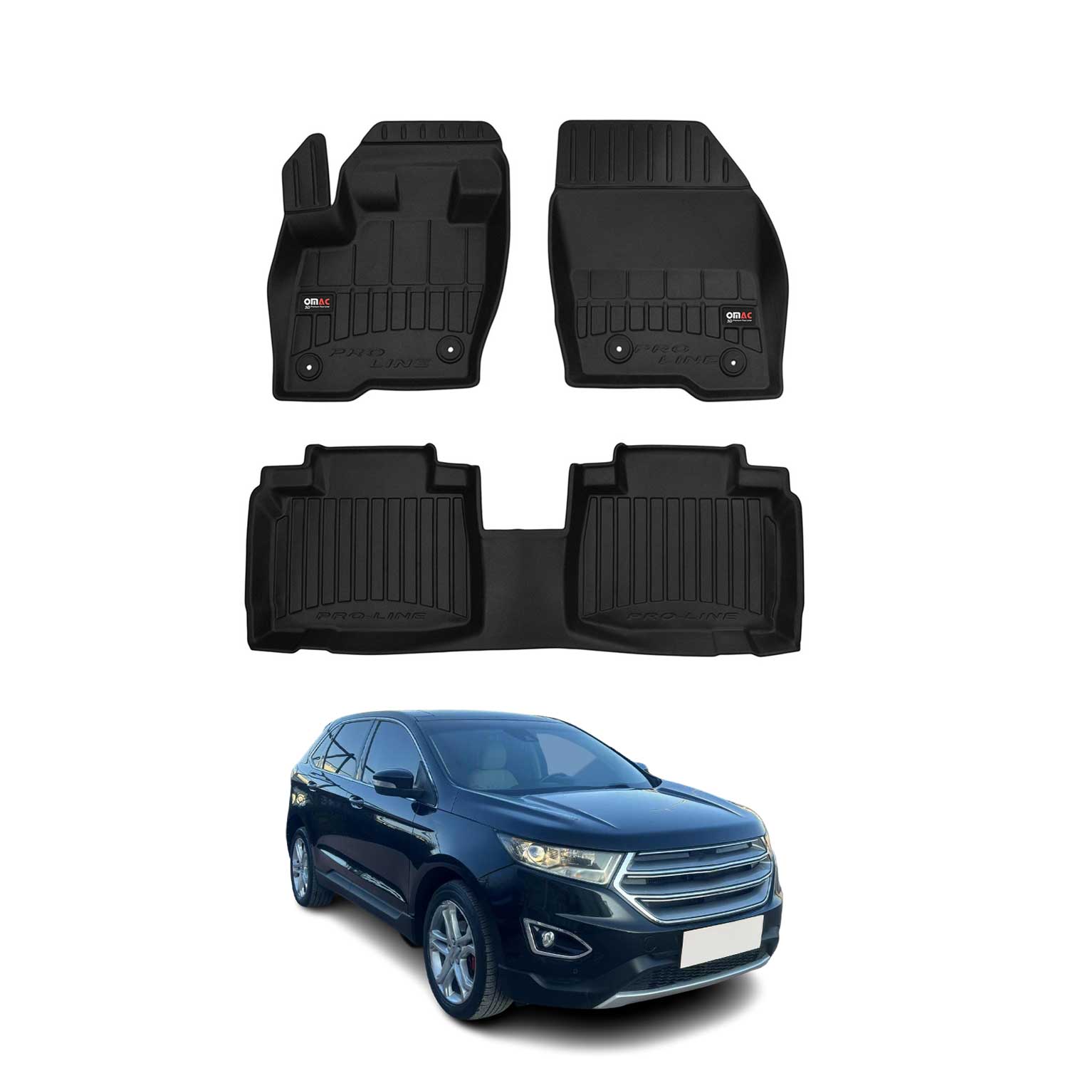 OMAC Premium Alfombrillas De Coche para Ford Edge 2014-2024 Negro TPE Goma 4Pza