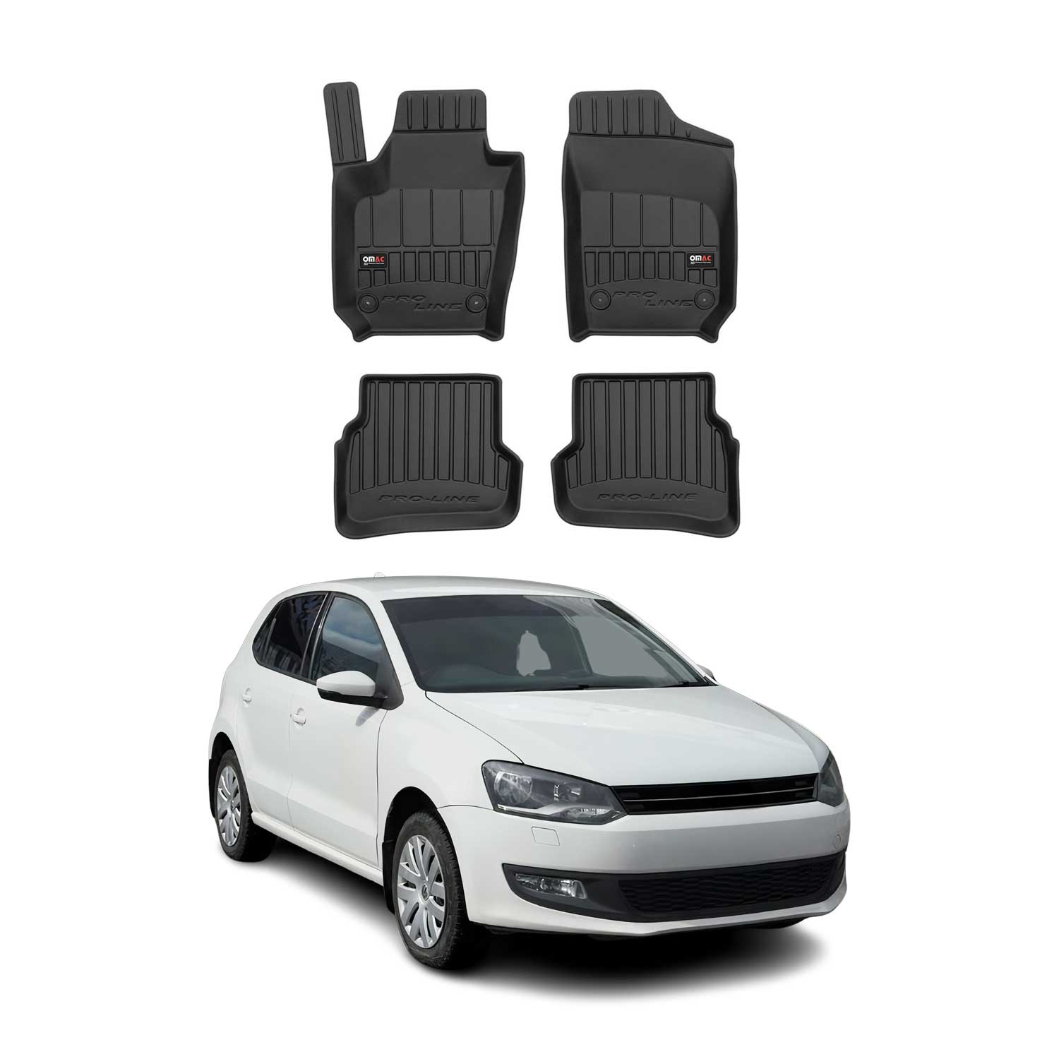 OMAC Premium Alfombrillas De Coche para VW Polo 2009-2017 Negro TPE Goma 4Pza