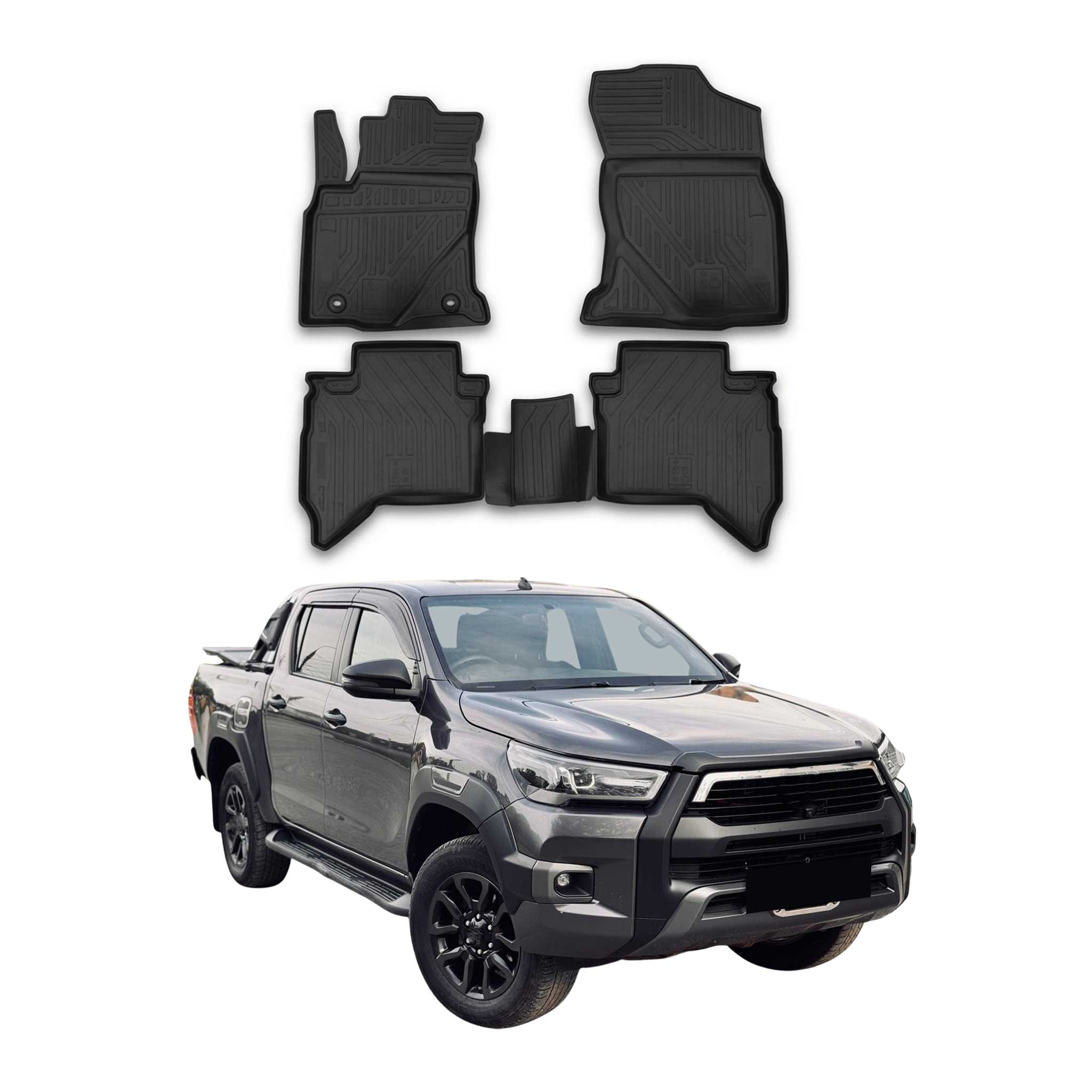 OMAC Alfombrillas De Coche para Toyota Hilux 2015-2021 Negro Goma TPE 4Pza