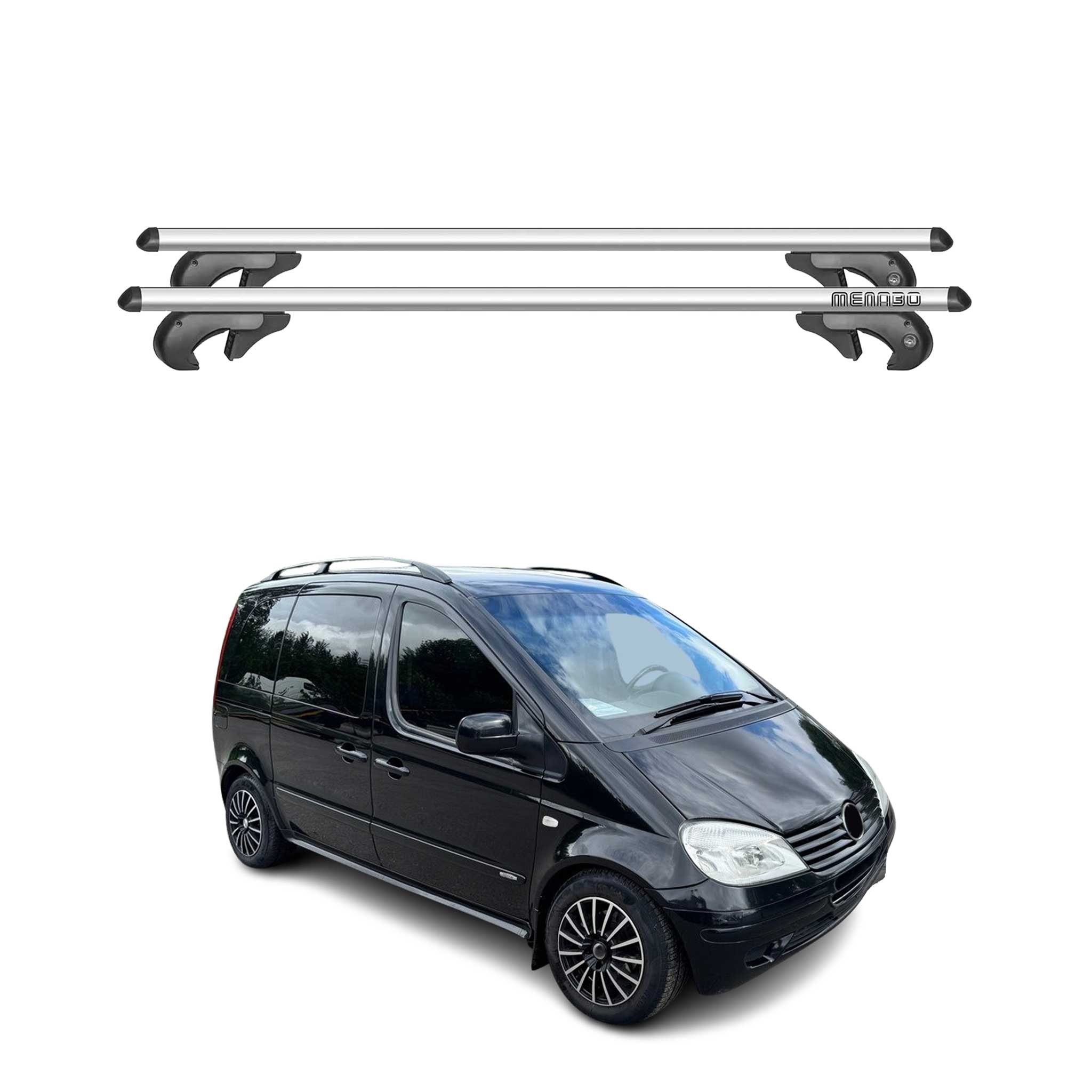 Menabo Barras de Techo Coche Barra para Mercedes Vaneo W414 2002-2005 Gris Alu