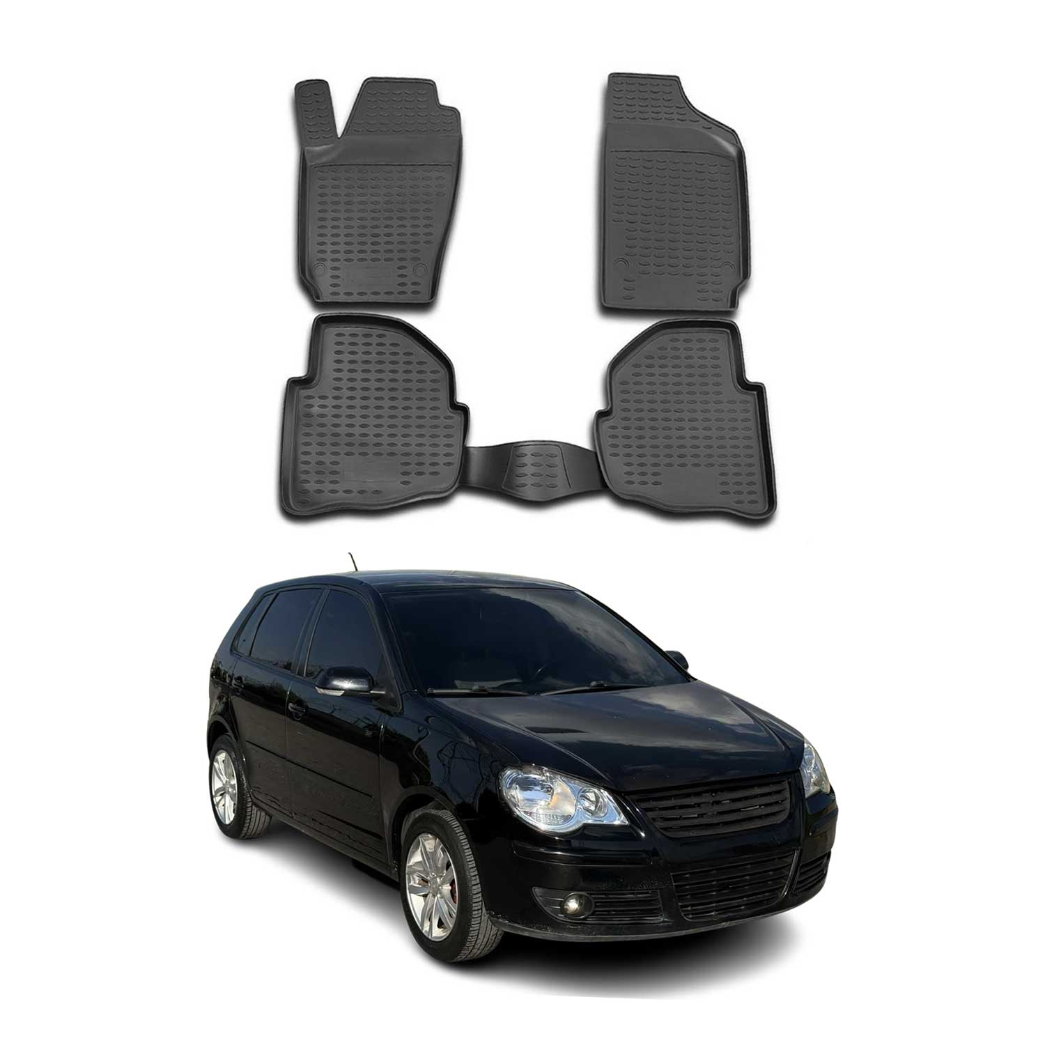 OMAC Alfombrillas De Coche para VW Polo 2001-2009 Negro Goma TPE 4Pza