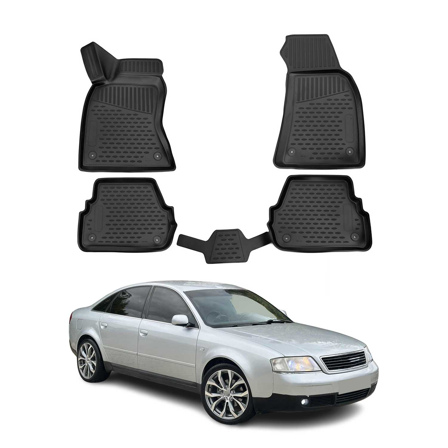 OMAC Alfombrillas De Coche para Audi A6 C5 1997-2004 Sedán Familiar Negro TPE 4x