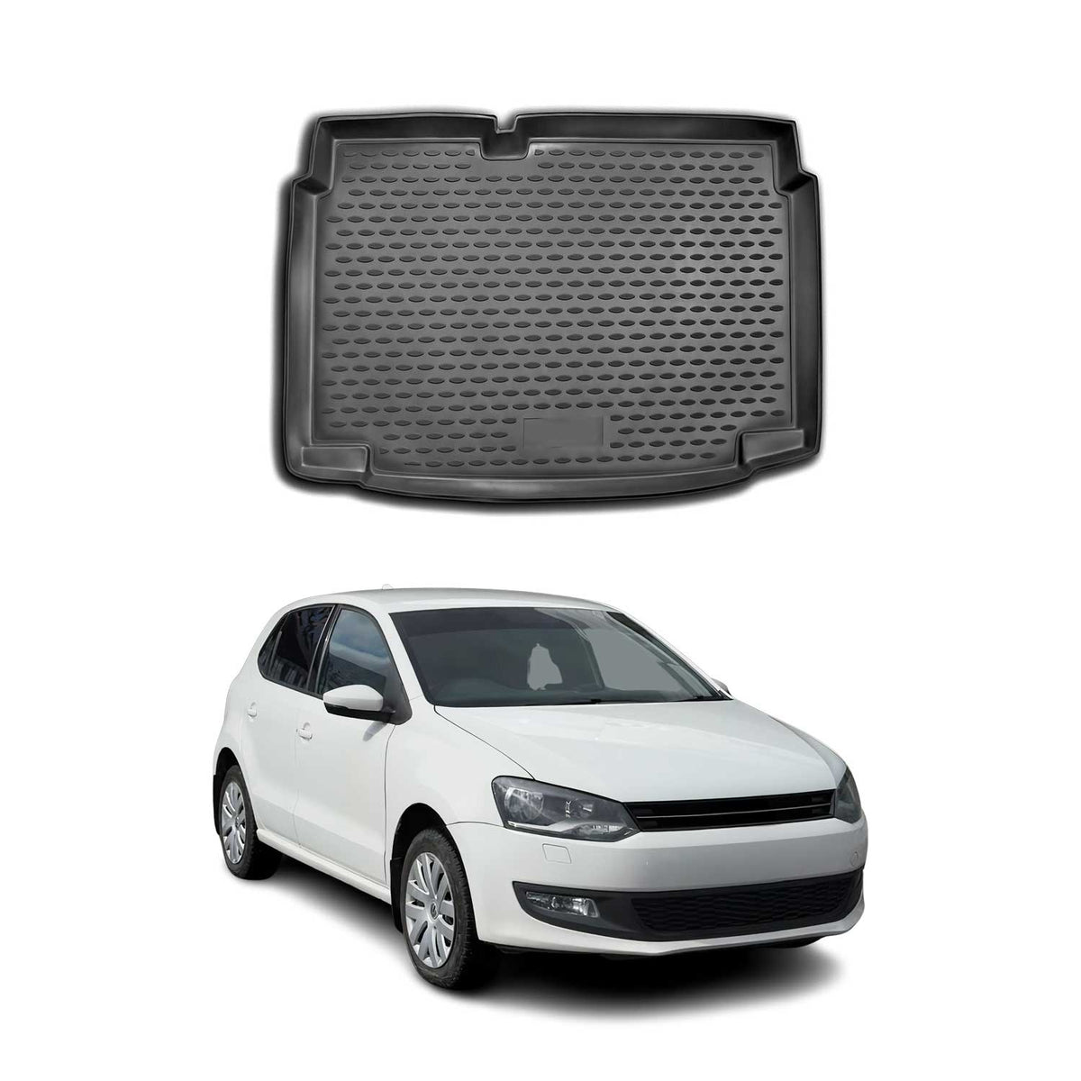 OMAC Bandeja Maletero Alfombrilla para VW Polo 2009-2017 Negro Goma TPE 1Pza