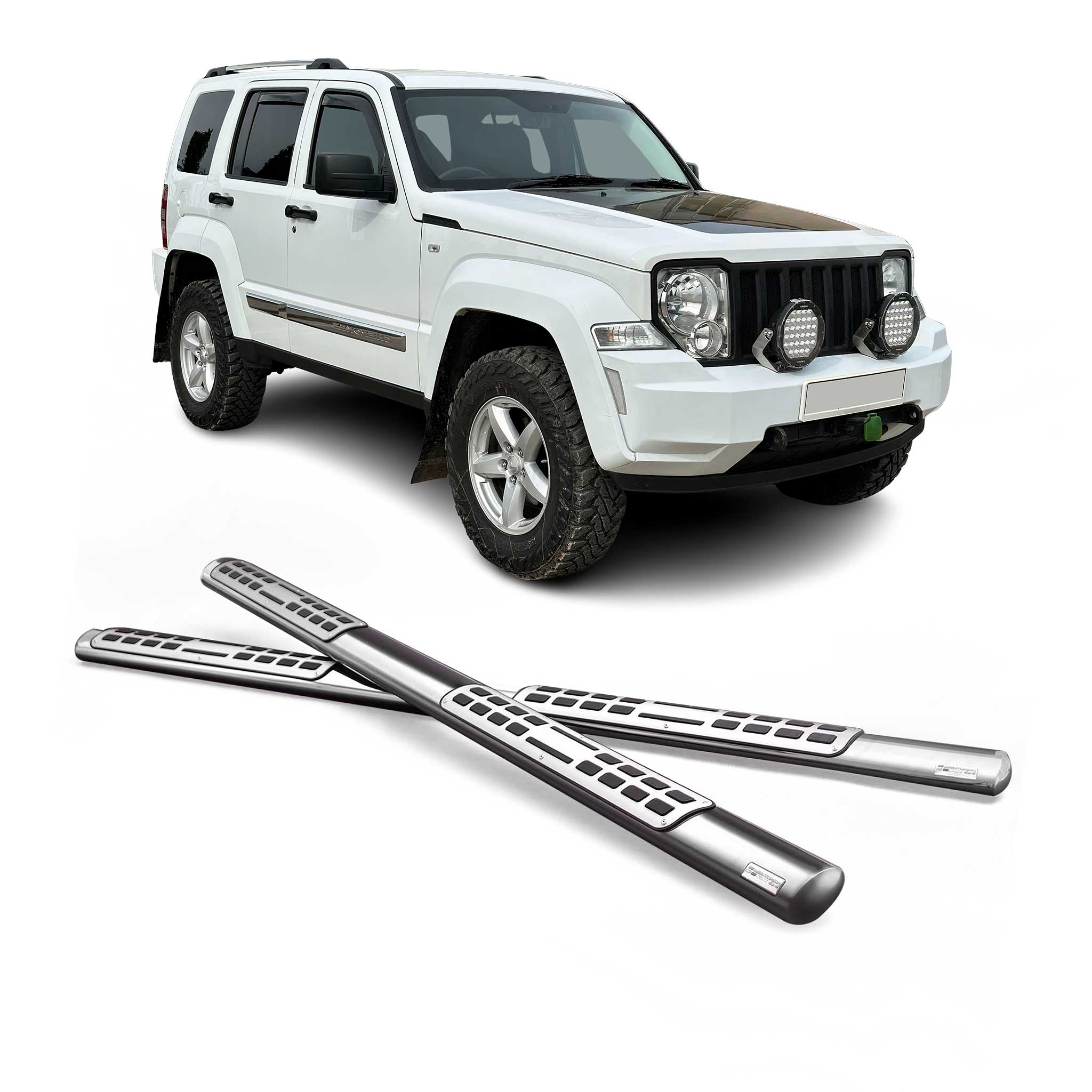 Par de Estribos Barras Laterales para Jeep Cheeroke 2008-2013 Plata Acero 2x