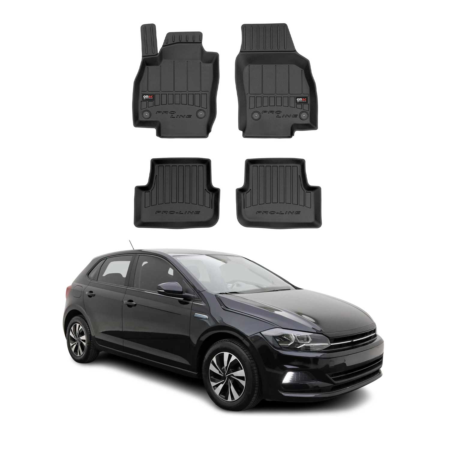 OMAC Premium Alfombrillas De Coche para VW Polo 2017-2025 Negro TPE Goma 4Pza