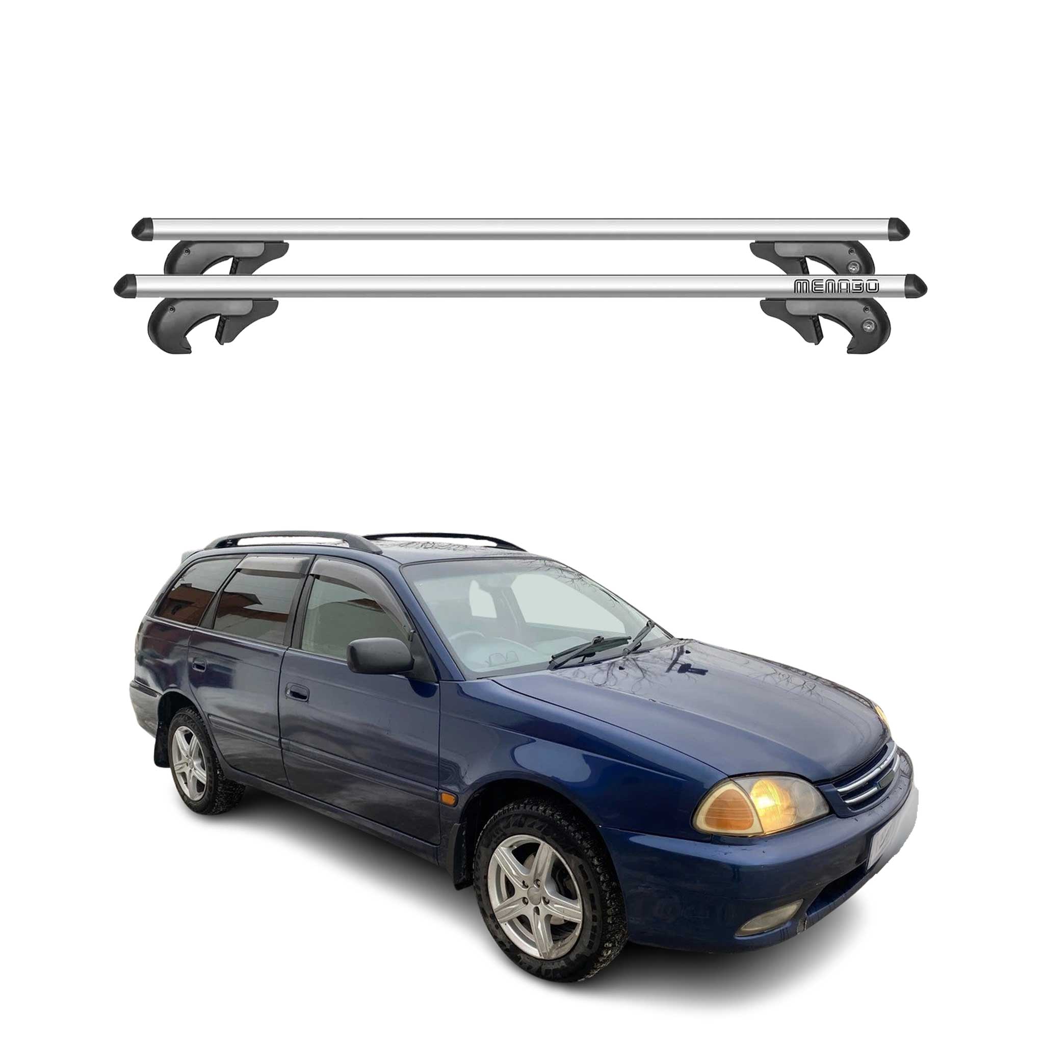 Menabo Barras de Techo Coche Barra para Toyota Caldina 2002-2007 Gris Alu 2Pza