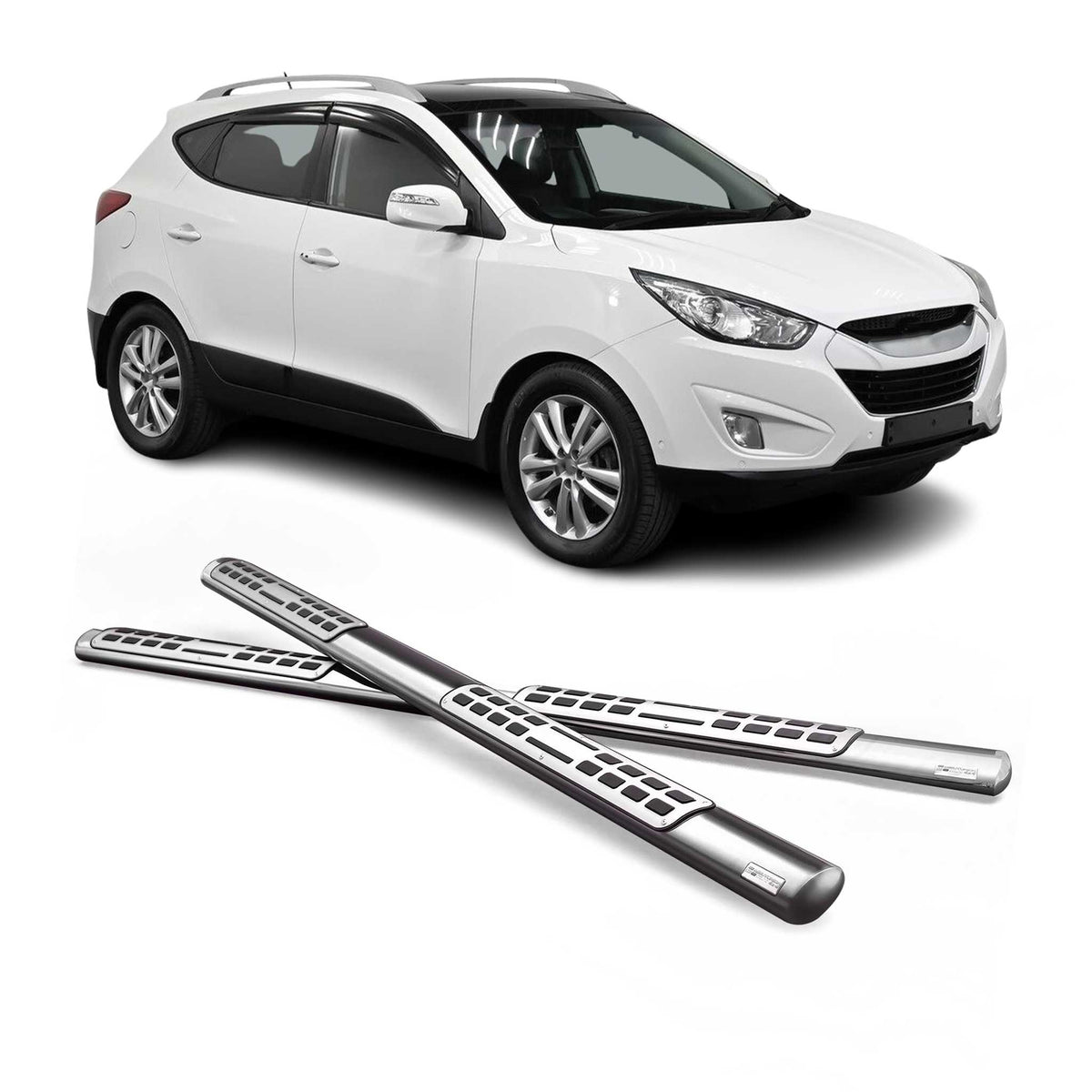 Par de Estribos Barras Laterales para Hyundai Tucson 2004-2009 Plata Acero 2x