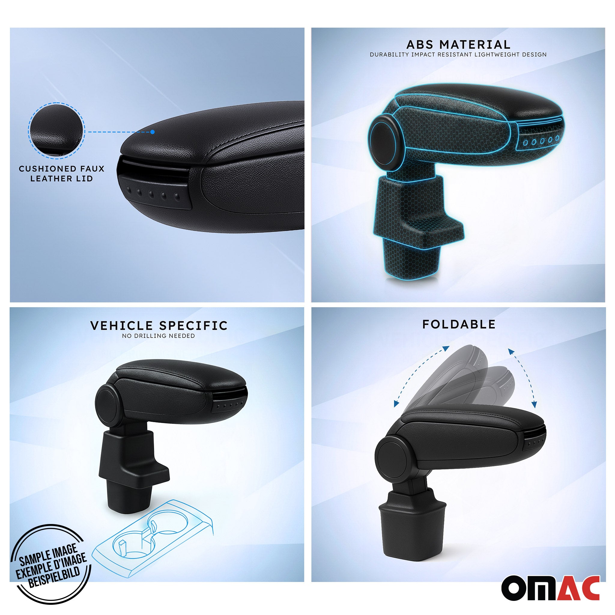 Negro Reposabrazos Consola para VW Caddy 2003-2020 Negro PU Cuero Plástico 1Pza