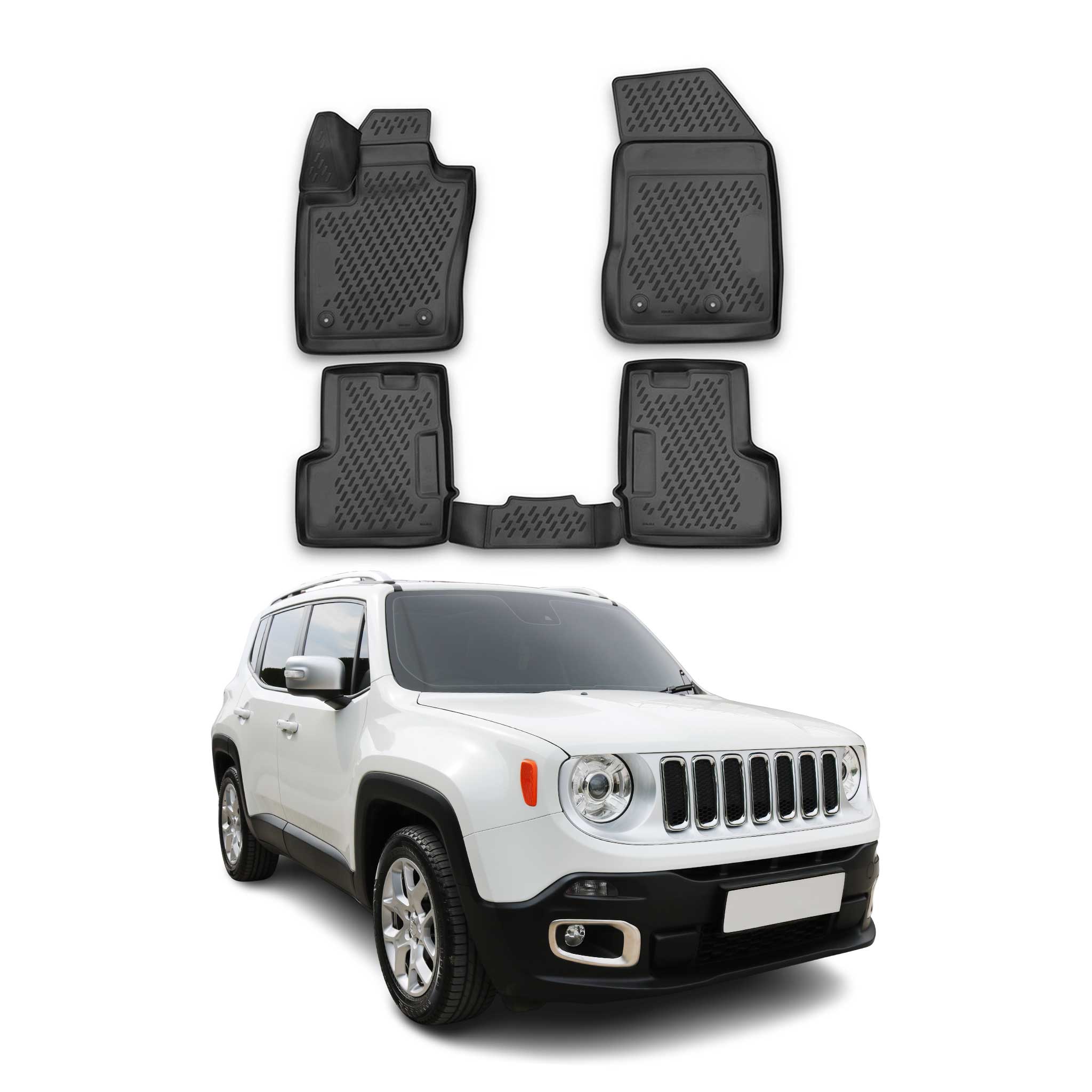 OMAC Alfombrillas De Coche para Jeep Renegade 2014-2024 Negro Goma TPE 4Pza