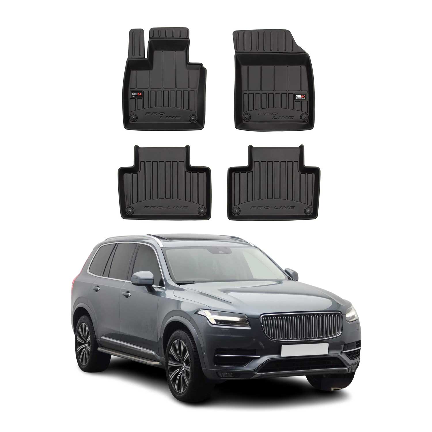 OMAC Premium Alfombrillas De Coche para Volvo XC90 2014-2024 Negro TPE Goma 4Pza