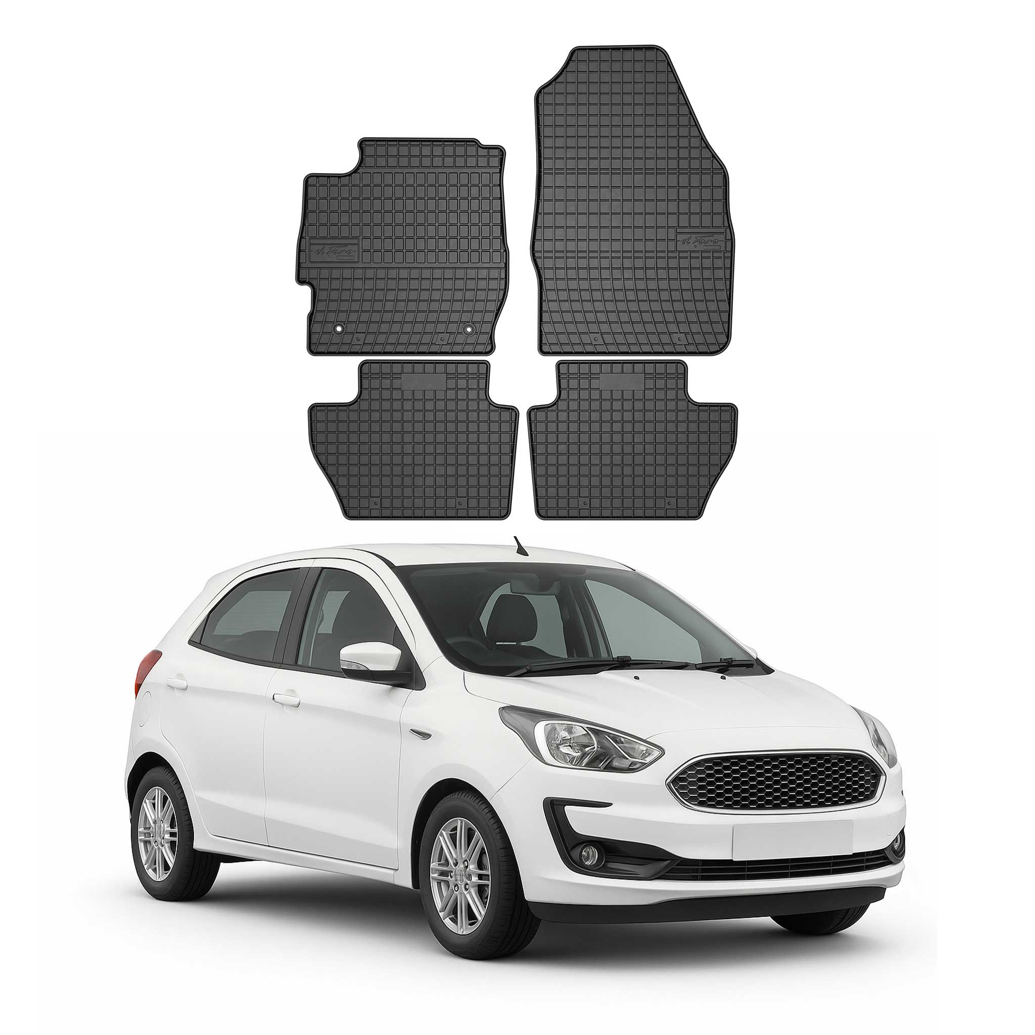 OMAC Alfombrillas De Coche para Ford Ka+ 2016-2021 Negro Goma 4Pza