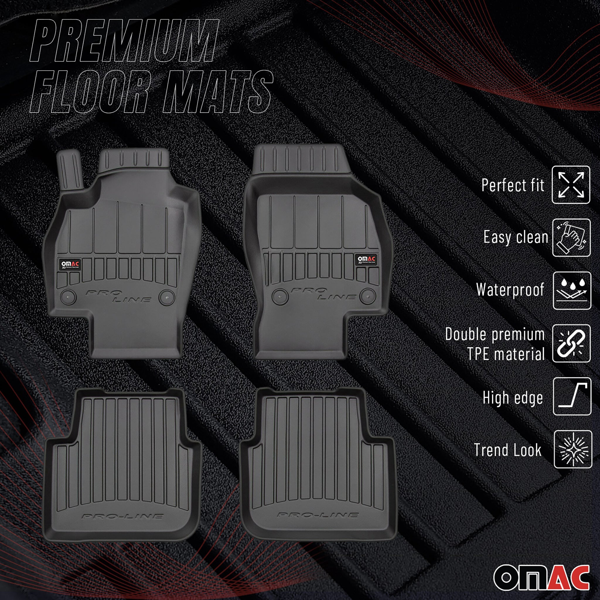 OMAC Premium Alfombrillas De Coche para Skoda Scala 2019-2025 Negro TPE Goma 4x