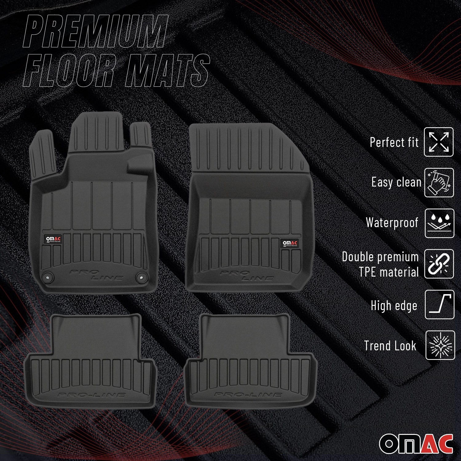 OMAC Premium Alfombrillas De Coche para Peugeot 308 HB 2014-2021 TPE Goma 4x