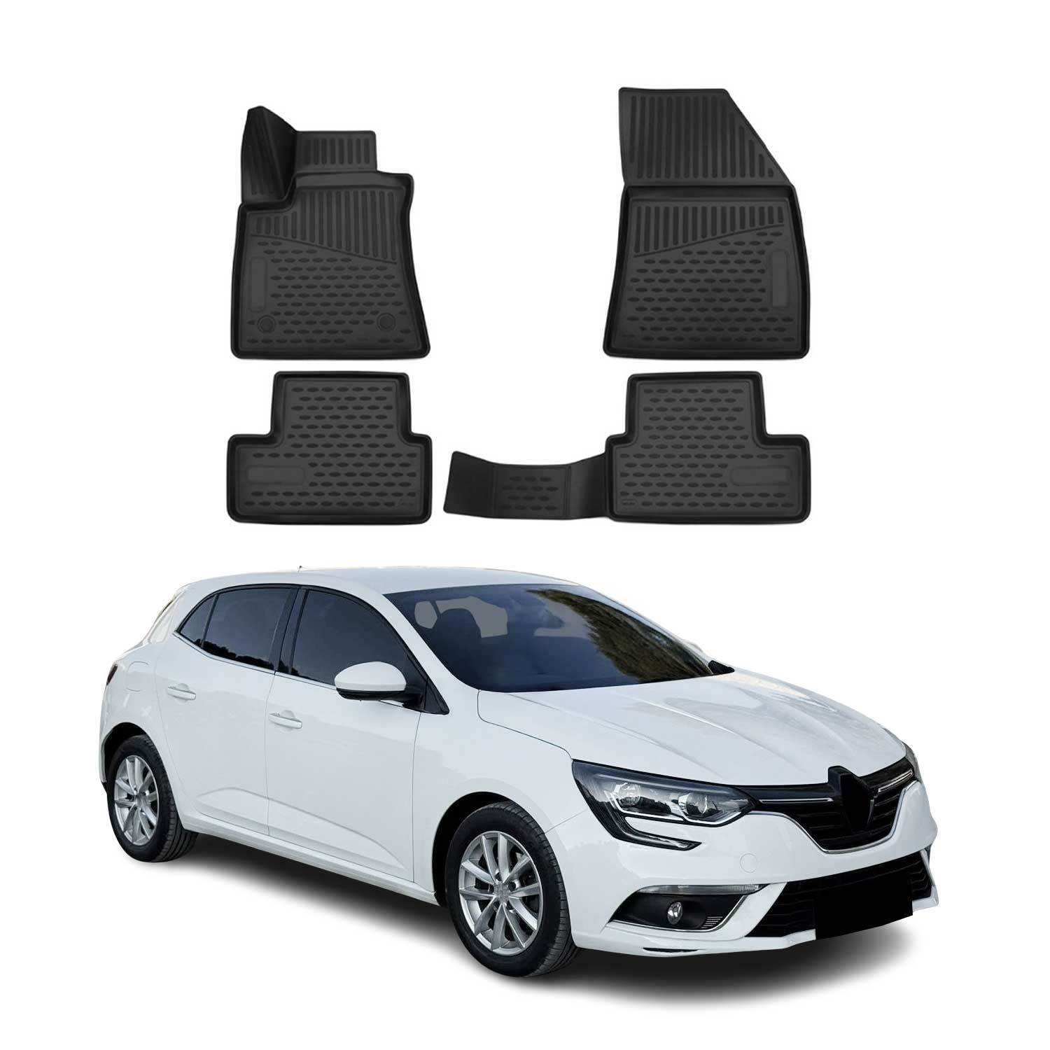 OMAC Alfombrillas De Coche para Renault Megane 2015-2020 Hatchback Negro TPE 4x