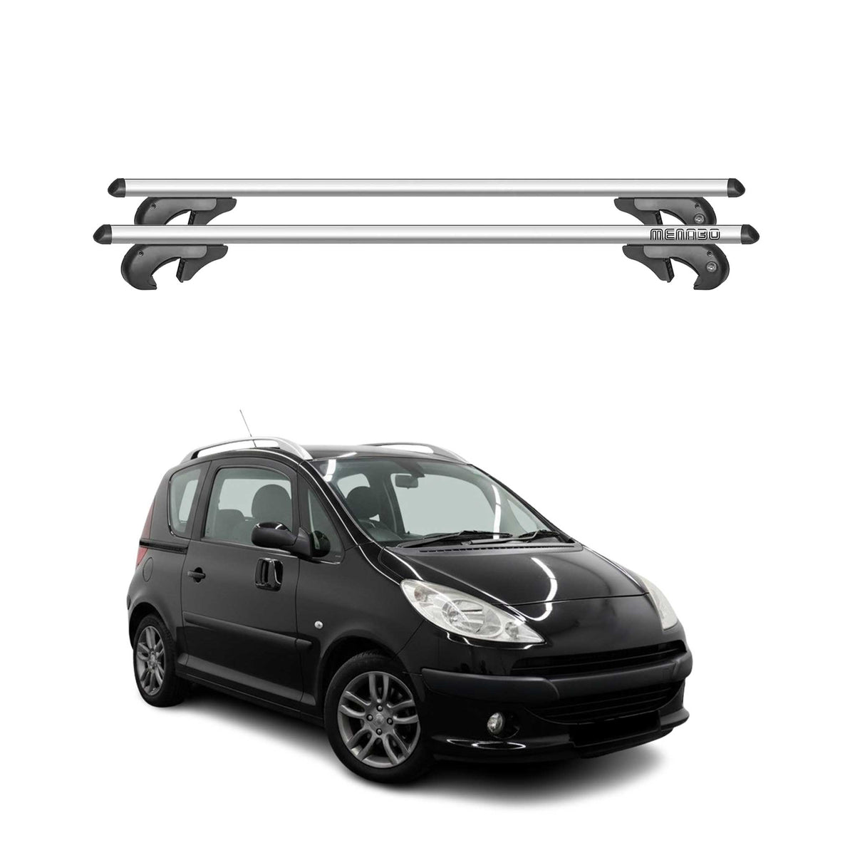Menabo Barras Techo Coche Barra para Peugeot 1007 2005-2010 Gris Aluminio 2Pza