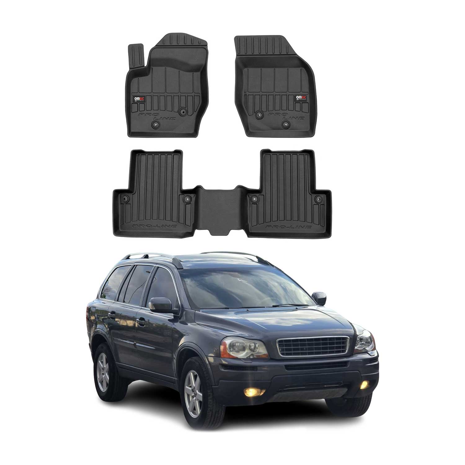 OMAC Premium Alfombrillas De Coche para Volvo XC90 2002-2014 Negro TPE Goma 3Pza