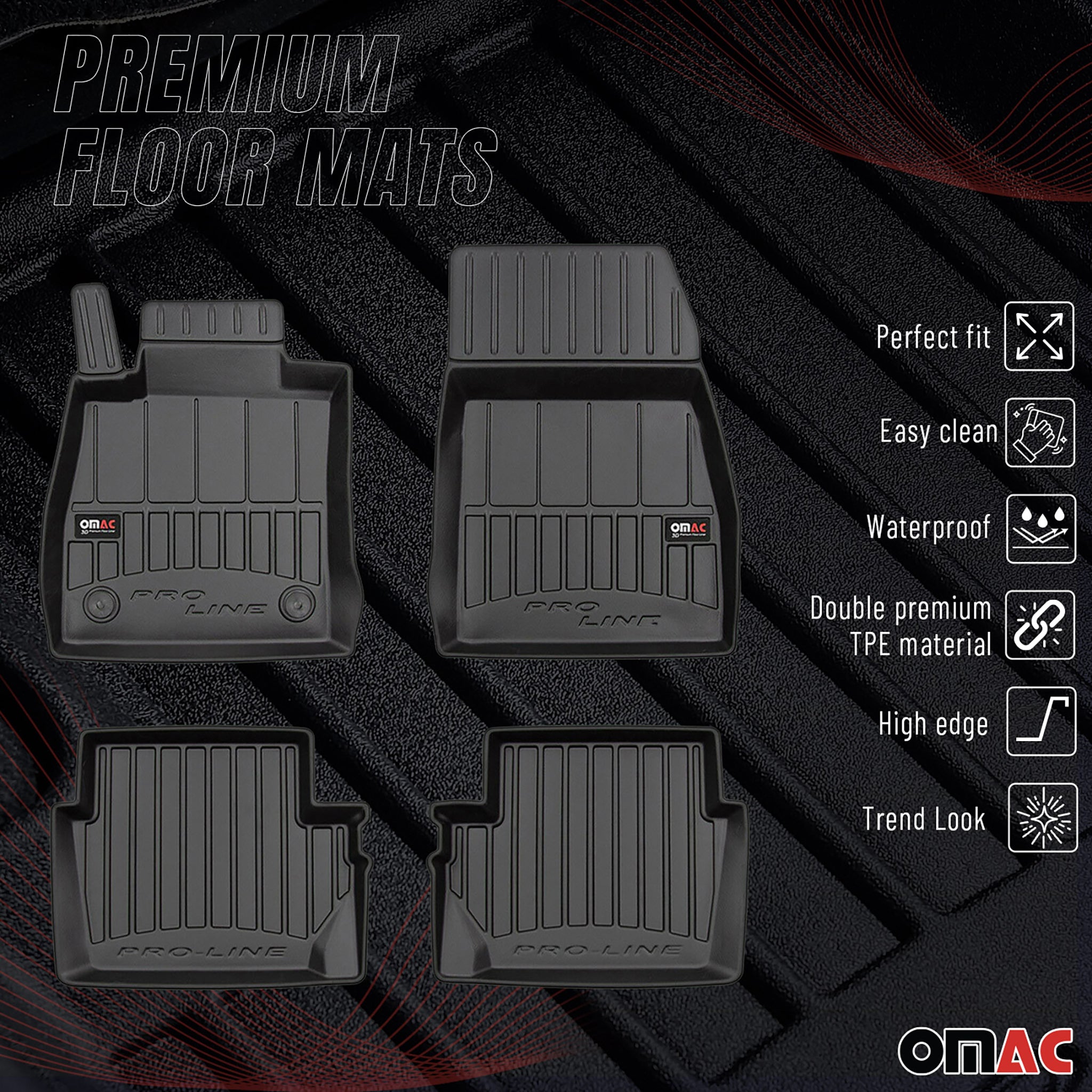 OMAC Premium Alfombrillas De Coche para Ford Puma 2019-2025 Negro TPE Goma 4Pza