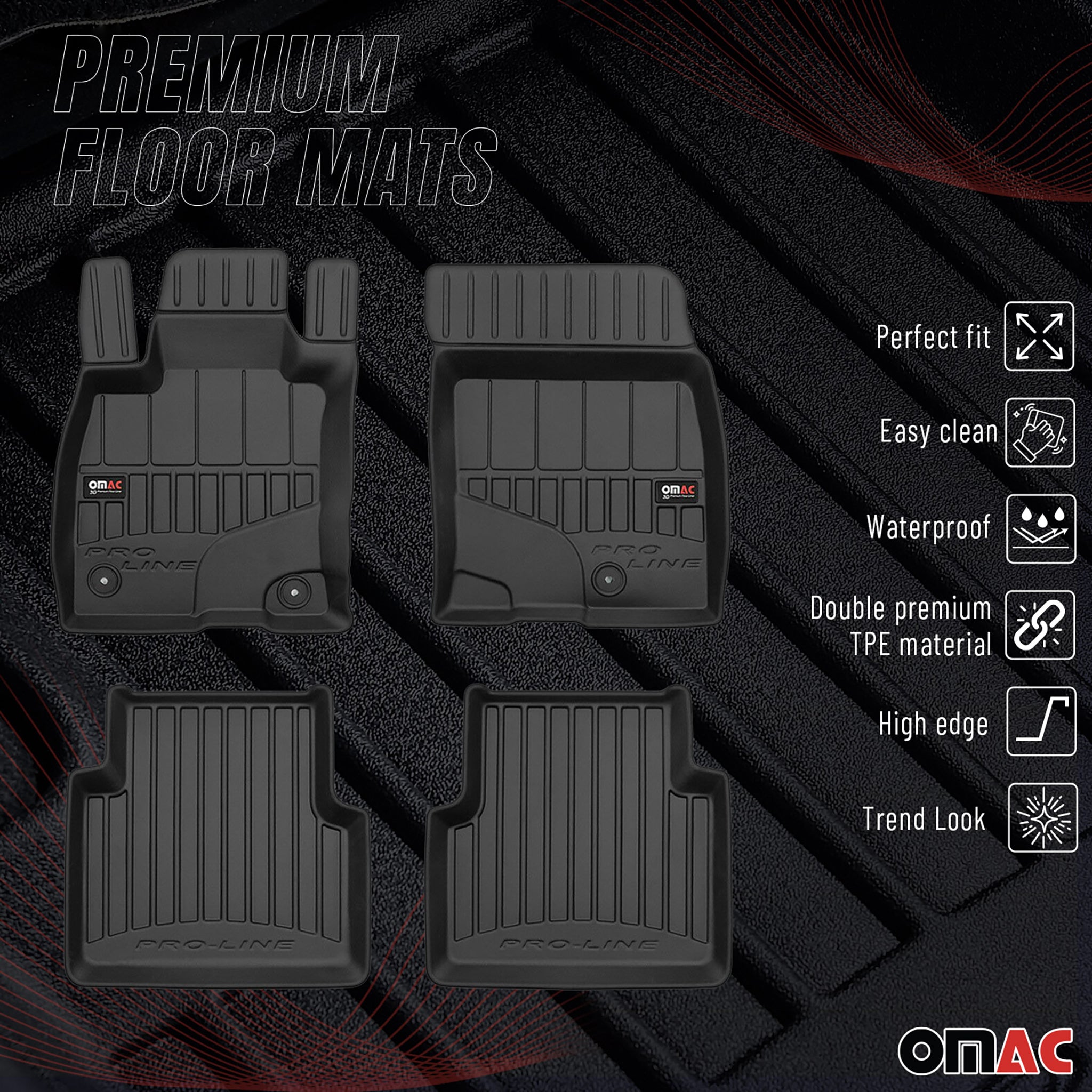 OMAC Premium Alfombrillas De Coche para Ford Kuga III 2019-2026 Negro TPE Goma