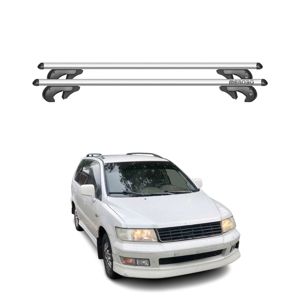 Menabo Barras de Techo Baca para Mitsubishi Chariot Grandis 1997-2003 Gris Alu