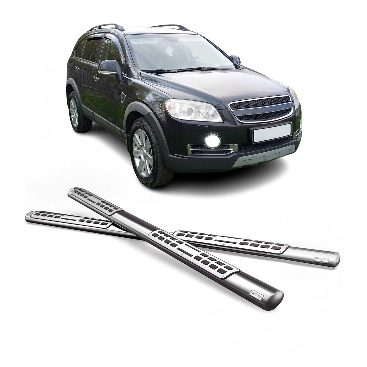 Par de Estribos Barras Laterales para Chevrolet Captiva 2006-2010 Plata Acero 2x