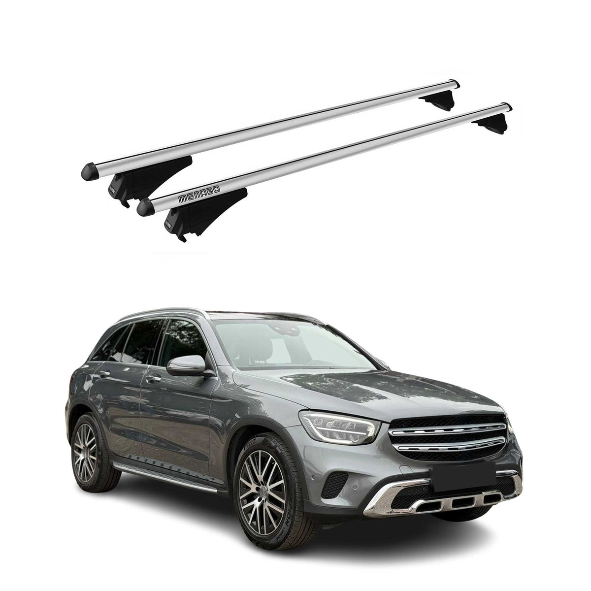 Menabo Barras de Techo Coche Baca para Mercedes GLC X253 2019-2025 Gris Alu 2Pza